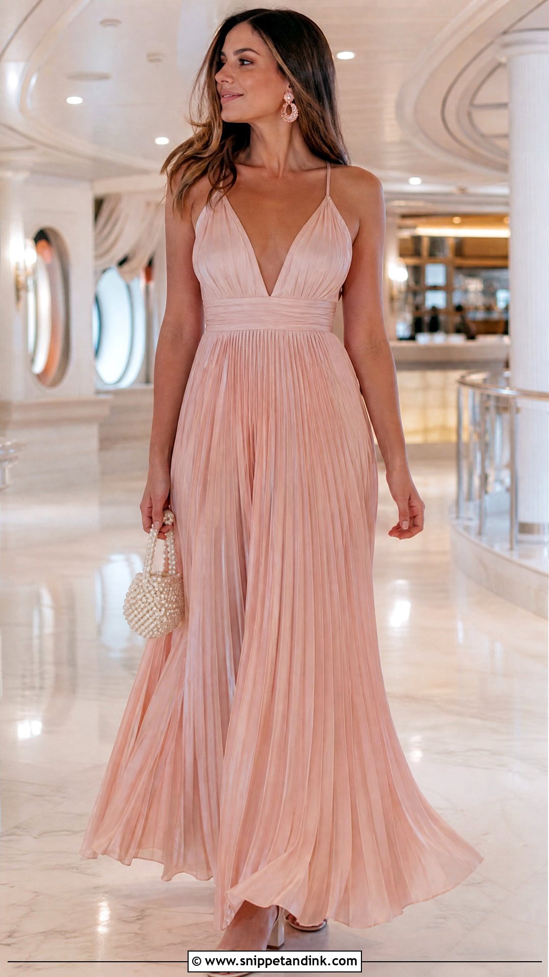Blush Pleated Maxi Honeymoon Night Dress - Snippet and Ink - 20 Honeymoon Night Dress Ideas