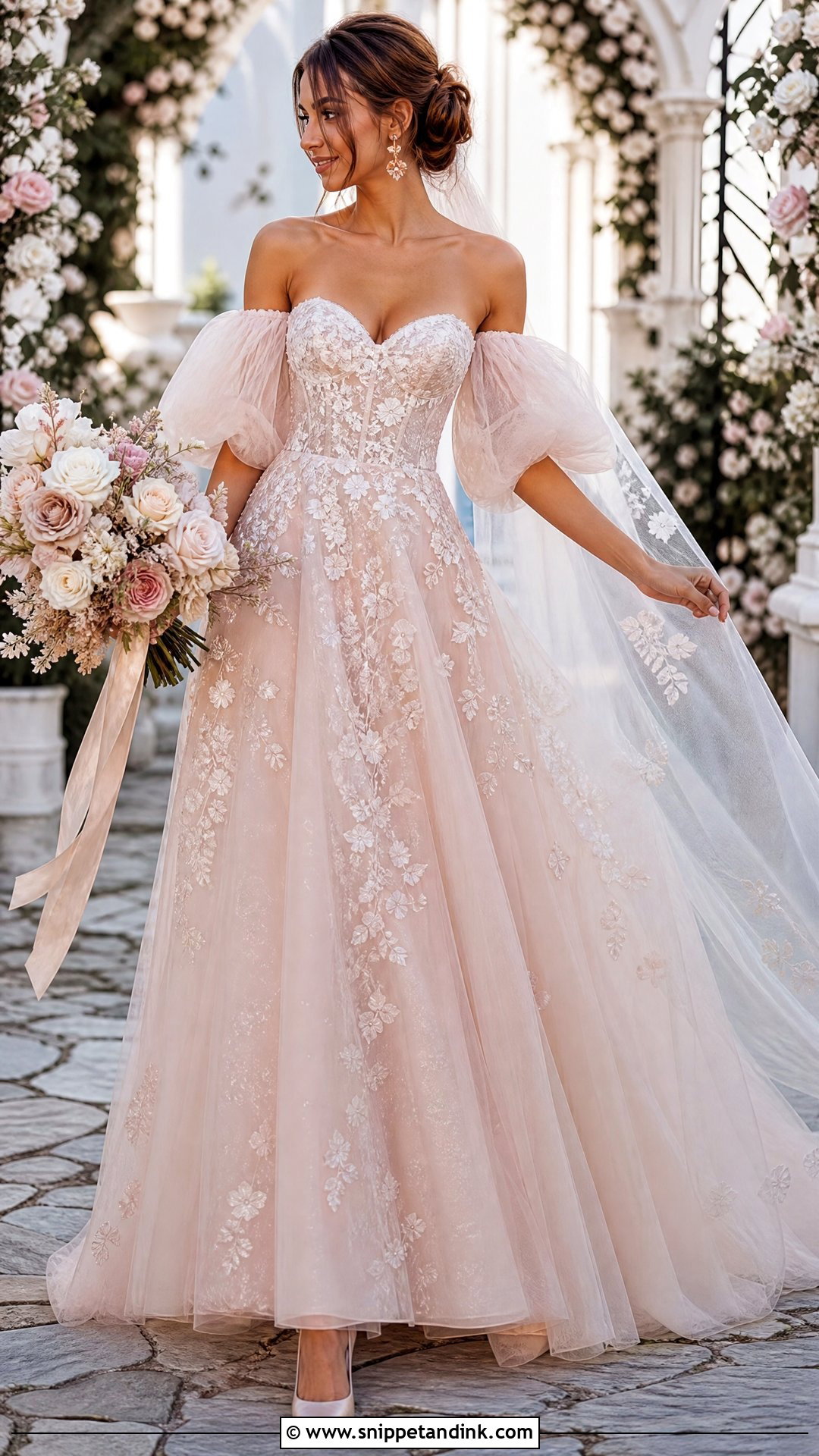 Blush Puffed Sleeve Wedding Dress - Snippet and Ink - 20 Puffed Sleeve Wedding Dress Ideas