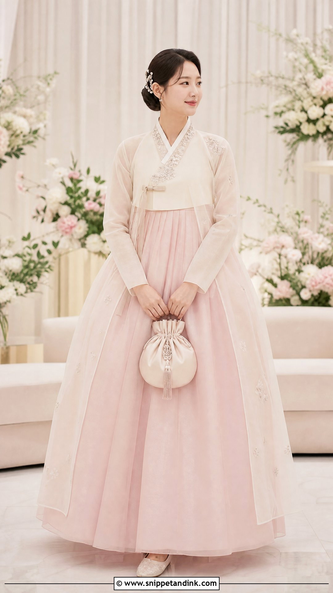 Blush Reception Hanbok Wedding Dress - Snippet and Ink - 25 Elegant Korean Wedding Dress Ideas
