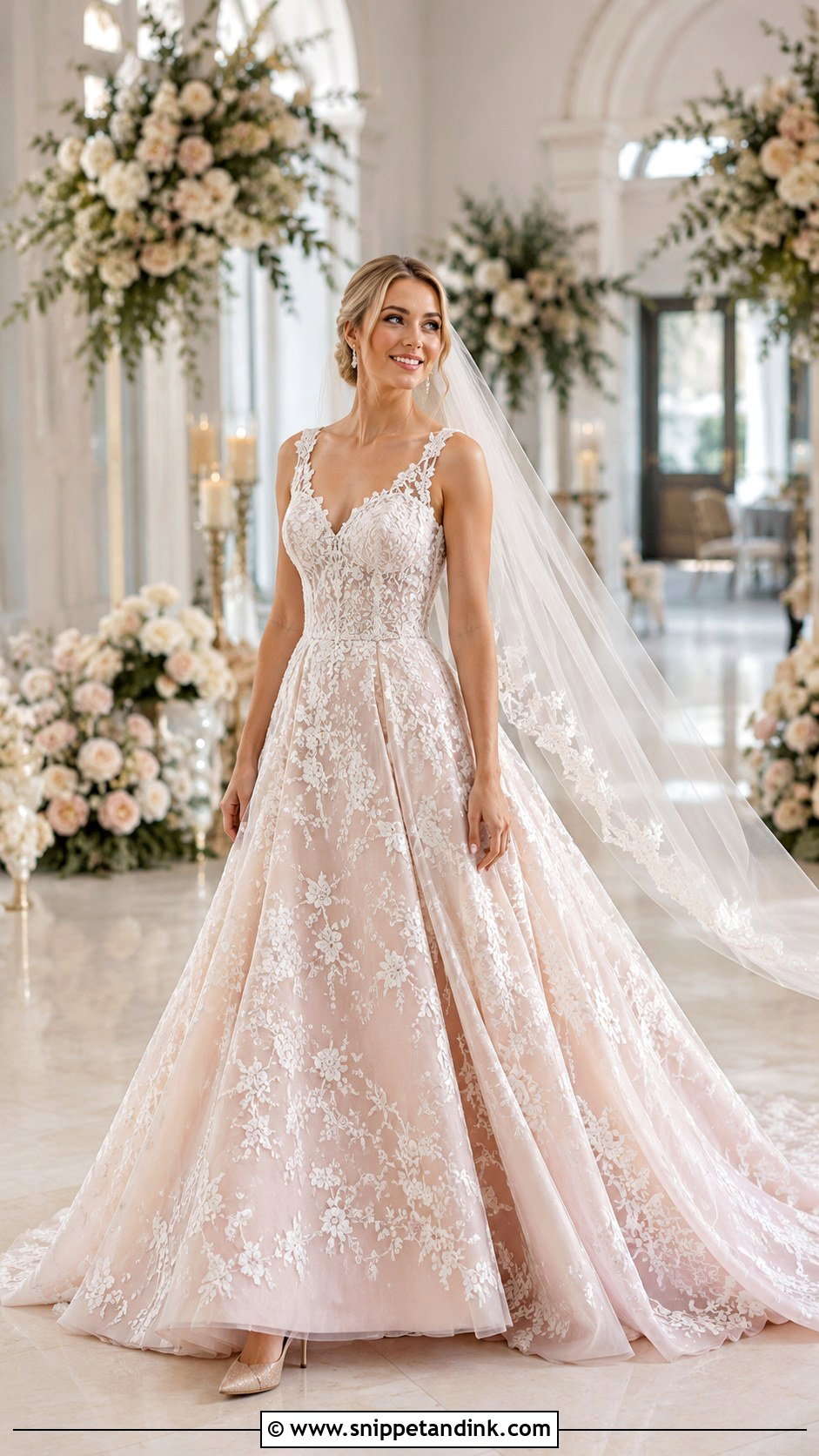 Blush Removable Train Wedding Dress - Snippet and Ink - 20 Removable Train Wedding Dress Ideas