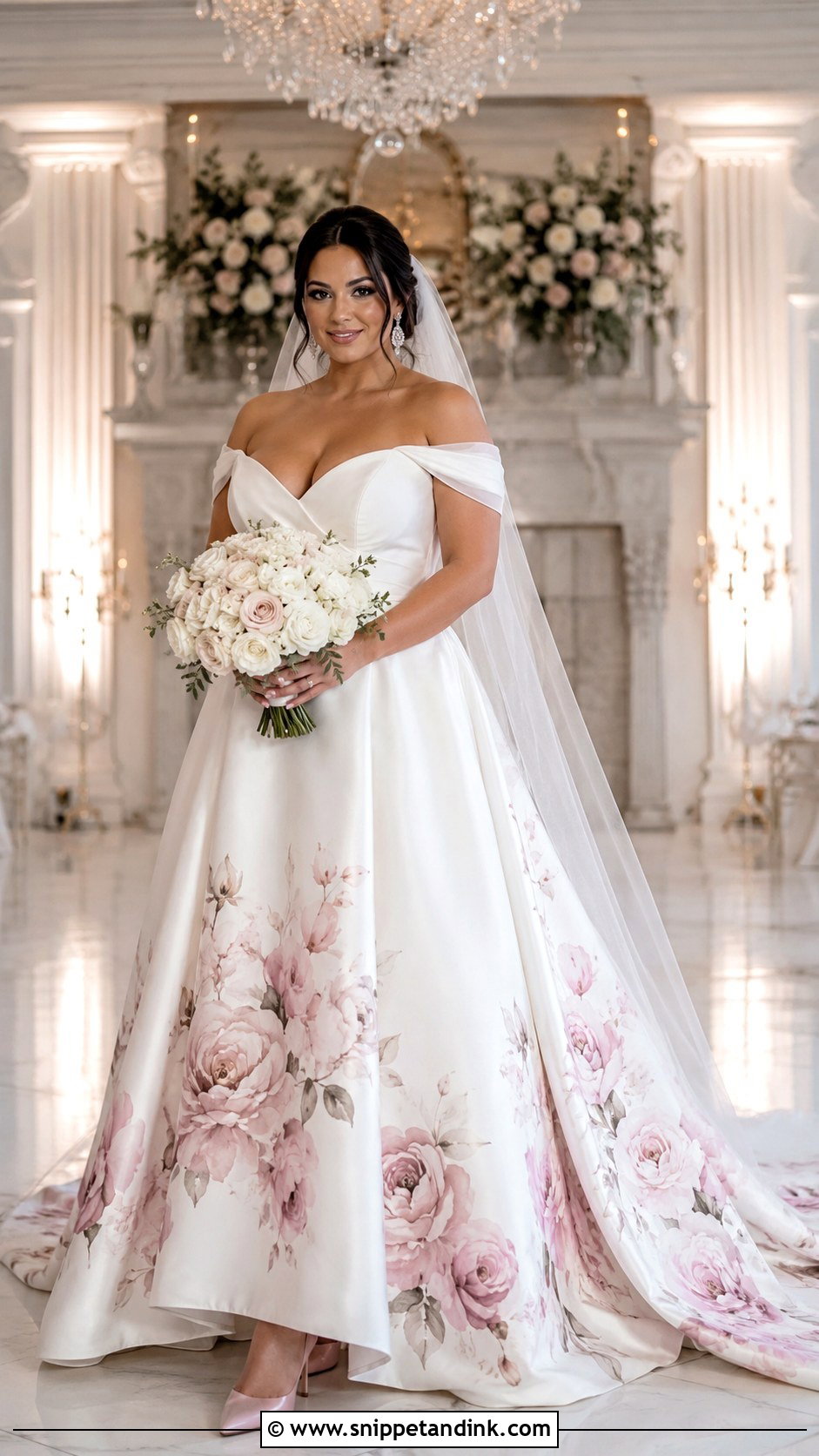 Blush Rose Hand Painted Wedding Dress - Snippet and Ink - 20 Hand Painted Wedding Dress Ideas