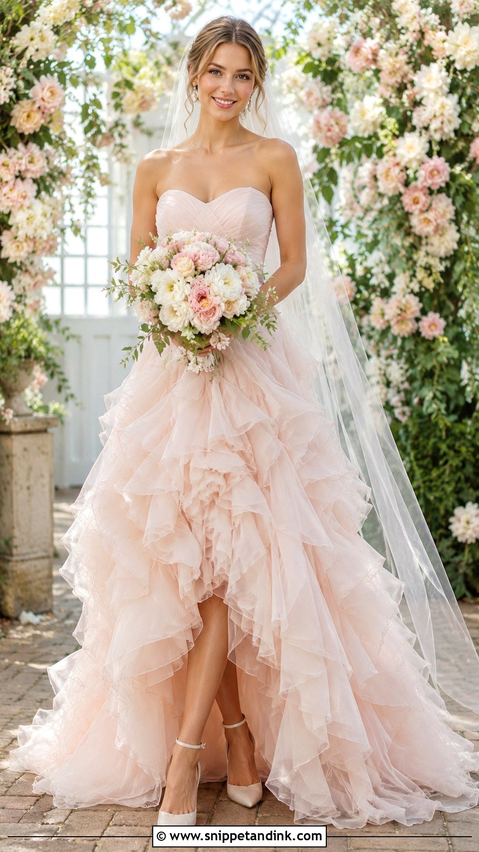 Blush Ruffle Wedding Dress - Snippet and Ink - 25 Ruffle Wedding Dress Ideas