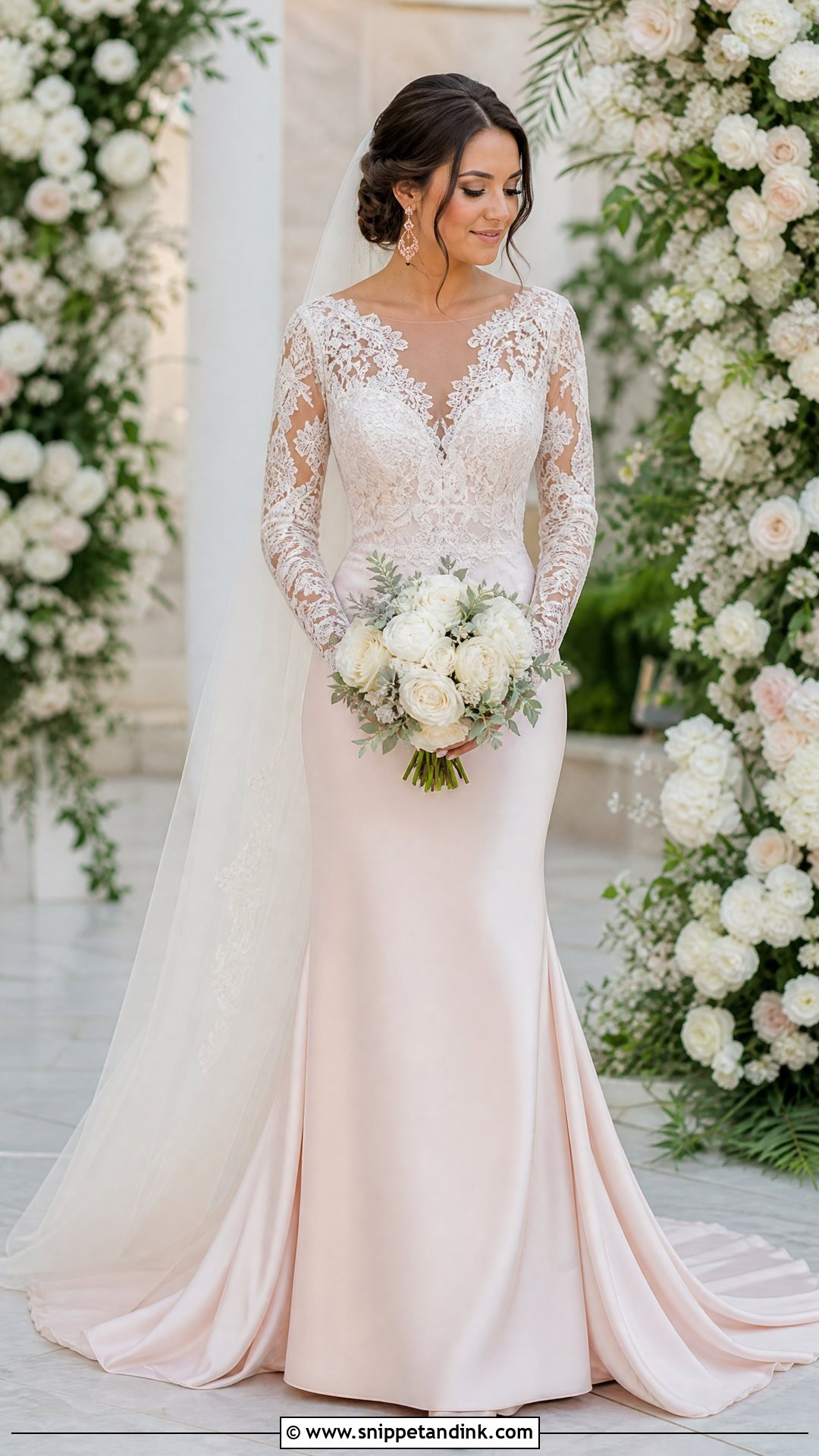 Blush Satin Lace Wedding Dress - Snippet and Ink - 20 Satin Lace Wedding Dress Ideas