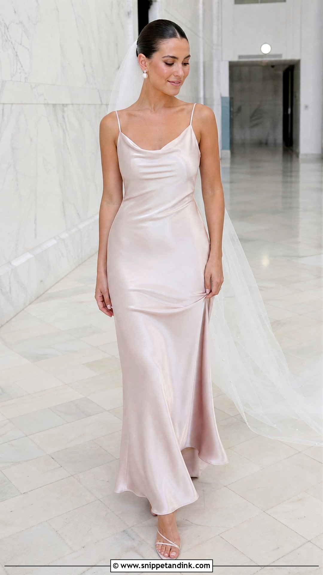 Blush Satin Slip Wedding Dress - Snippet and Ink - 25 Pastel Wedding Dress Ideas