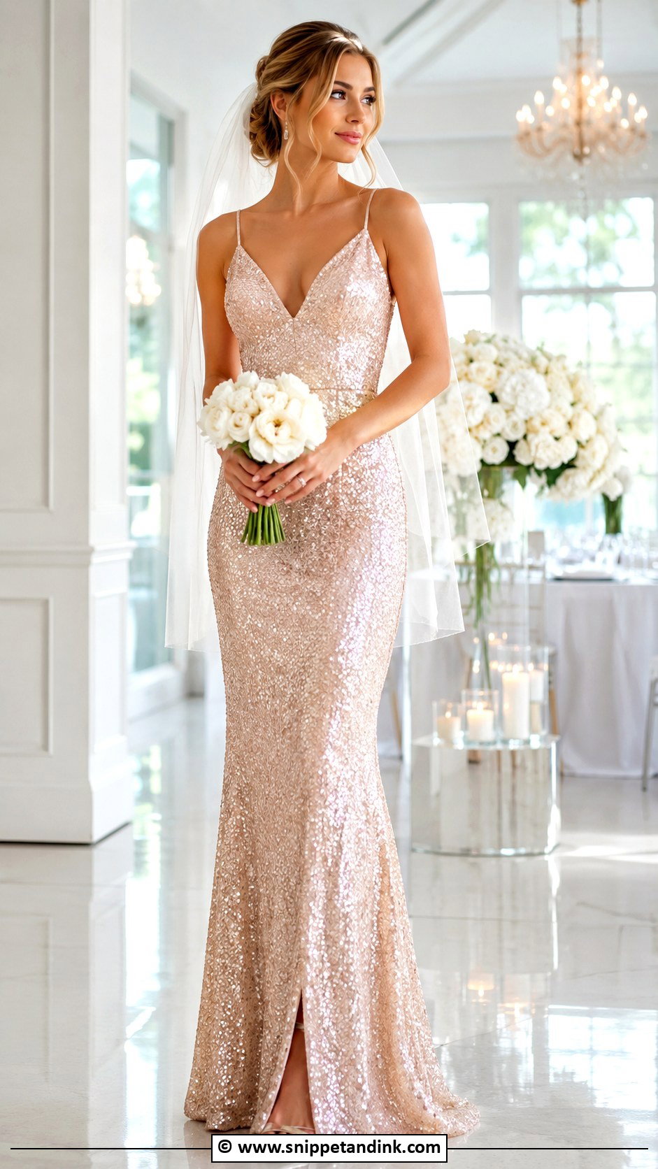 Blush Sequined Wedding Dress - Snippet and Ink - 30 Blush Wedding Dress Ideas
