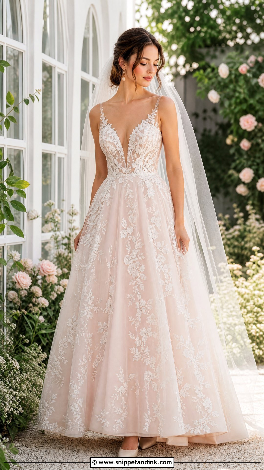 Blush Silk And Lace Wedding Dress - Snippet and Ink - 25 Silk and Lace Wedding Dress Ideas