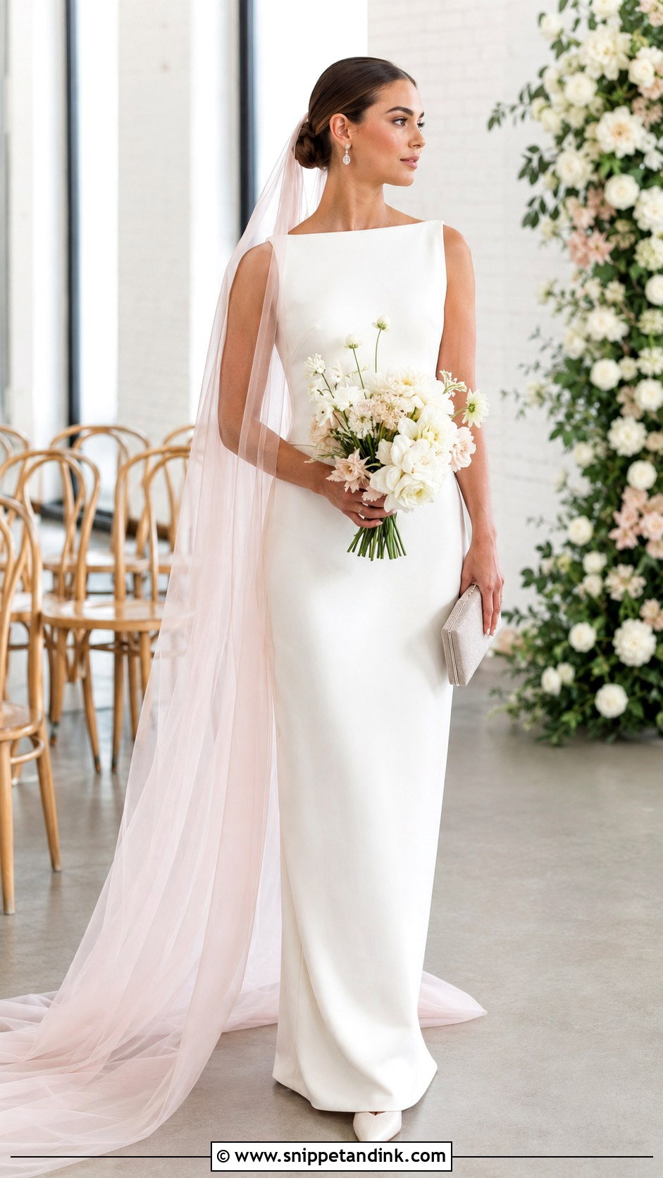 Blush Silk Veil With Minimal Wedding Dress - Snippet and Ink - 20 Silk Veil Ideas