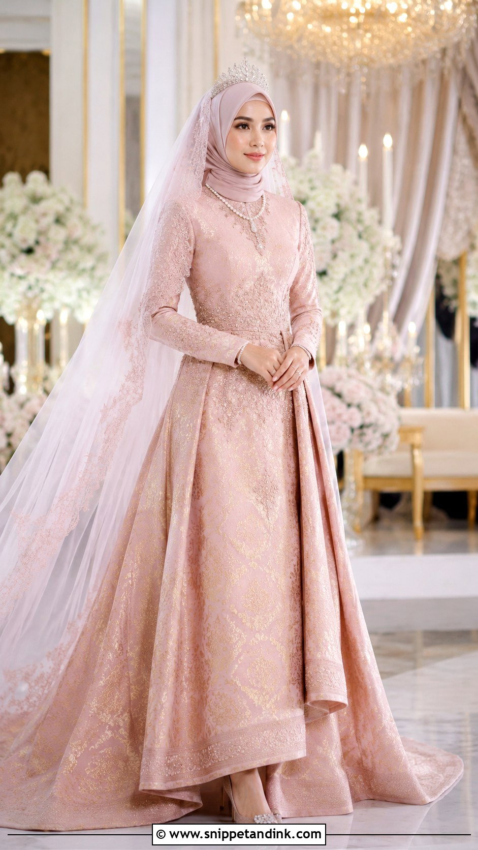 Blush Songket Princess Wedding Dress - Snippet and Ink - 25 Malay Songket Wedding Dress Ideas