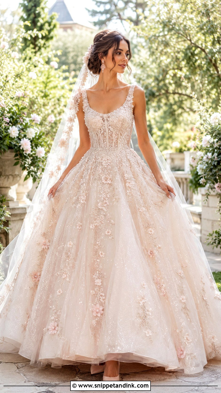 Blush Sparkly Floral Ballgown Wedding Dress - Snippet and Ink - 20 Ballgown Wedding Dress Sparkly Ideas