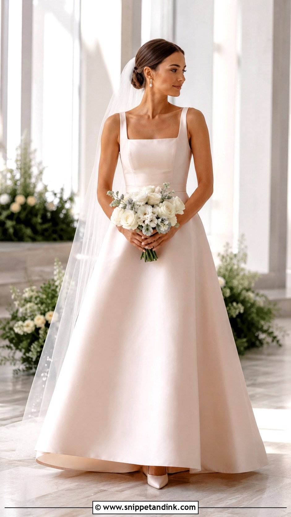 Blush Square Neck Wedding Gown - Snippet and Ink - 20 Blush Wedding Gown Ideas