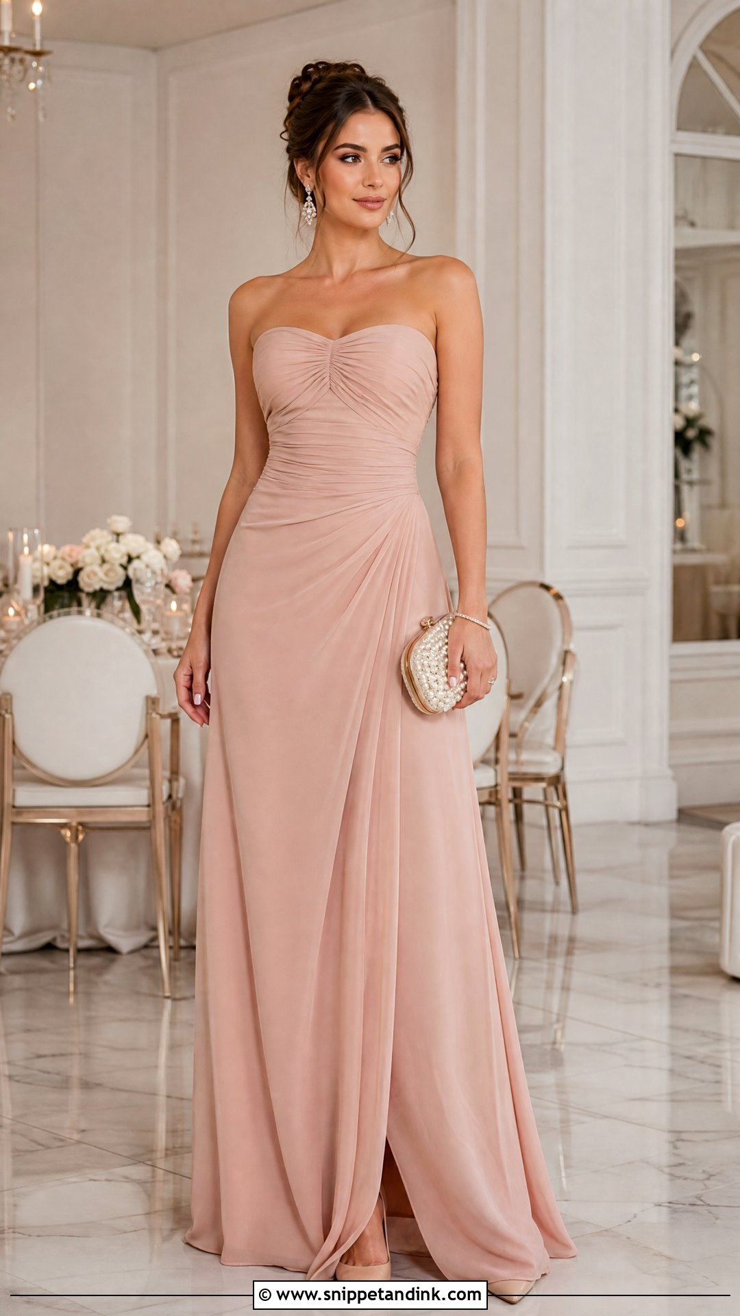 Blush Strapless Ruched Gown - Snippet and Ink - 20 Ruched Gown Ideas
