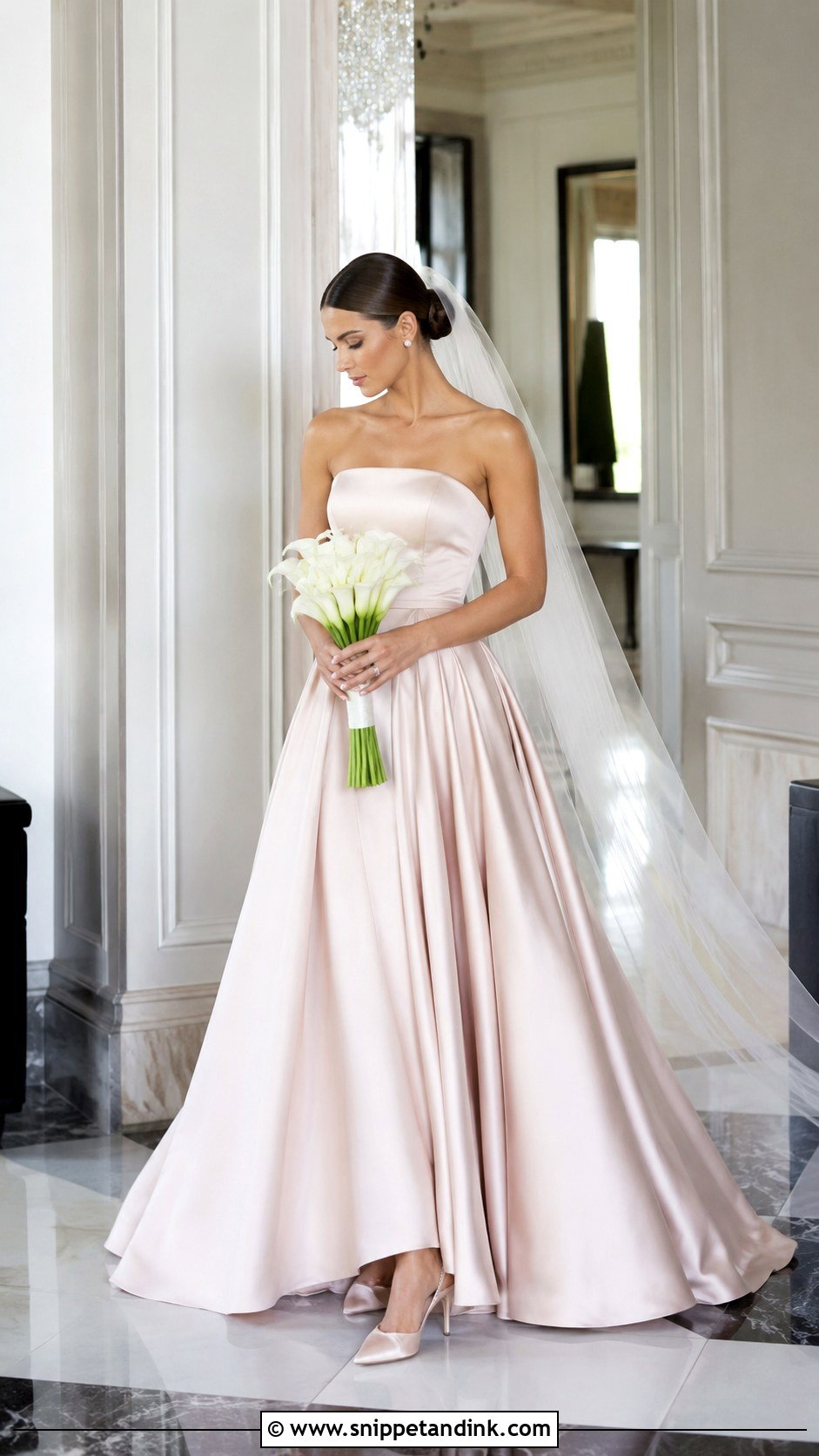 Blush Strapless Satin Ball Gown - Snippet and Ink - 20 Blush Wedding Dresses