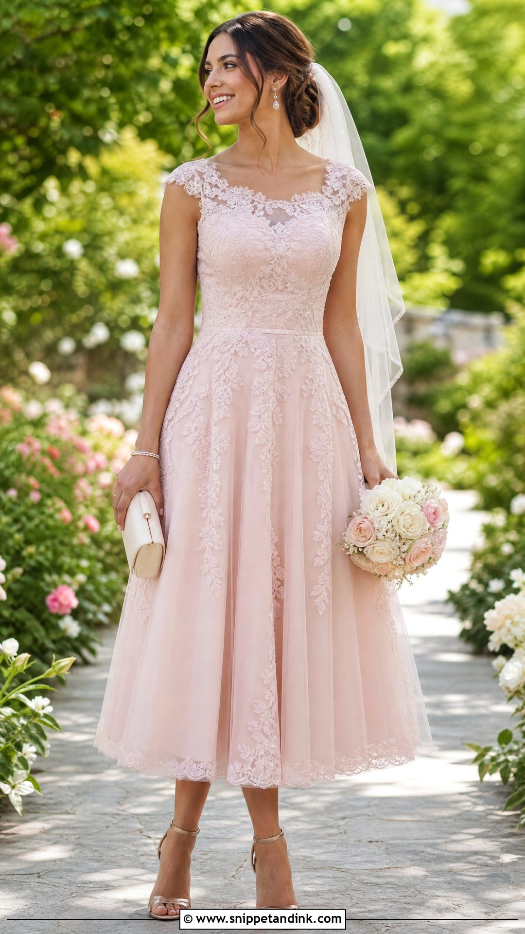 Blush Tea Length Wedding Dress - Snippet and Ink - 20 Tea Length Wedding Ideas