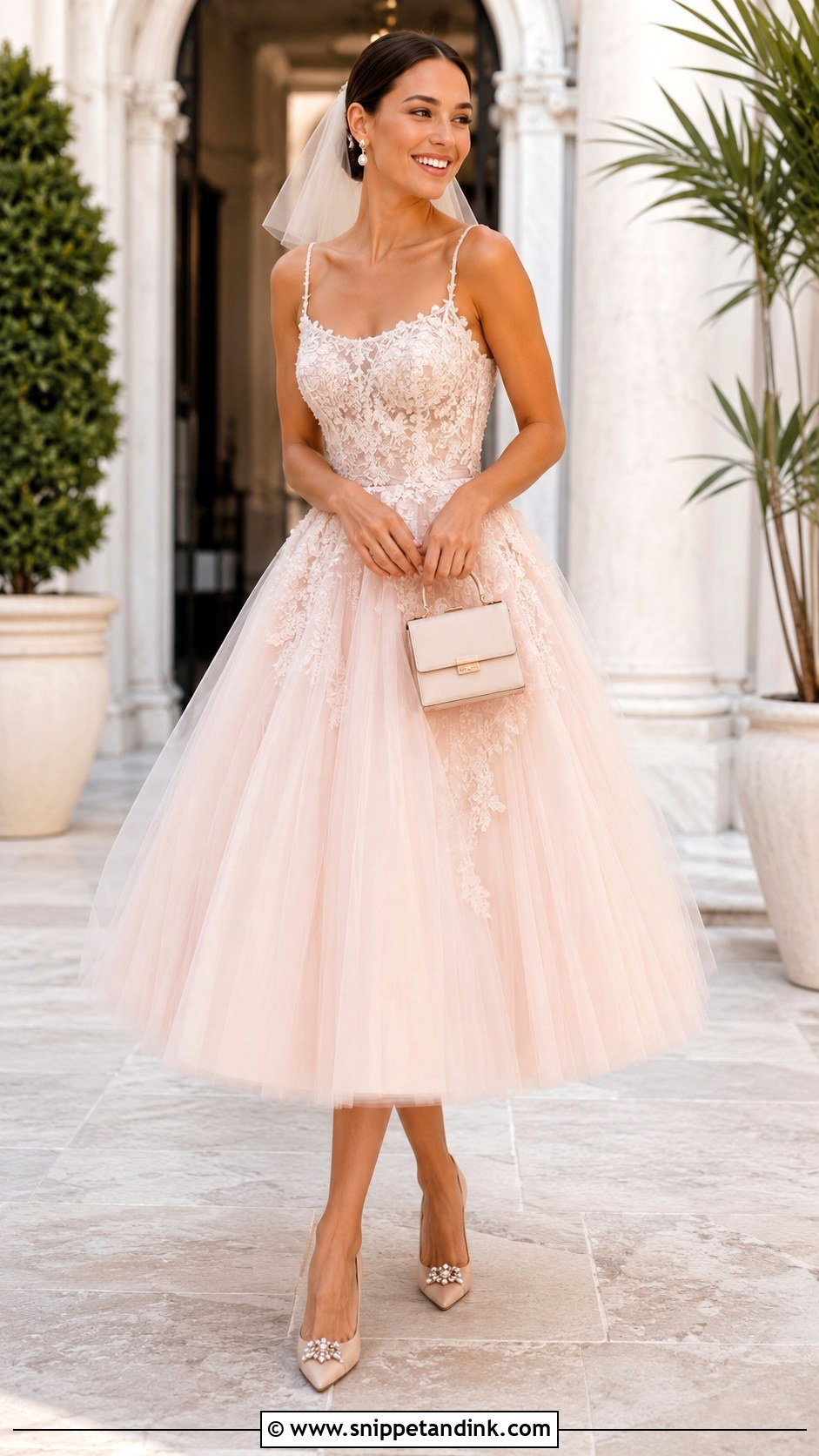 Blush Tea Length Wedding Gown - Snippet and Ink - 20 Blush Wedding Gown Ideas