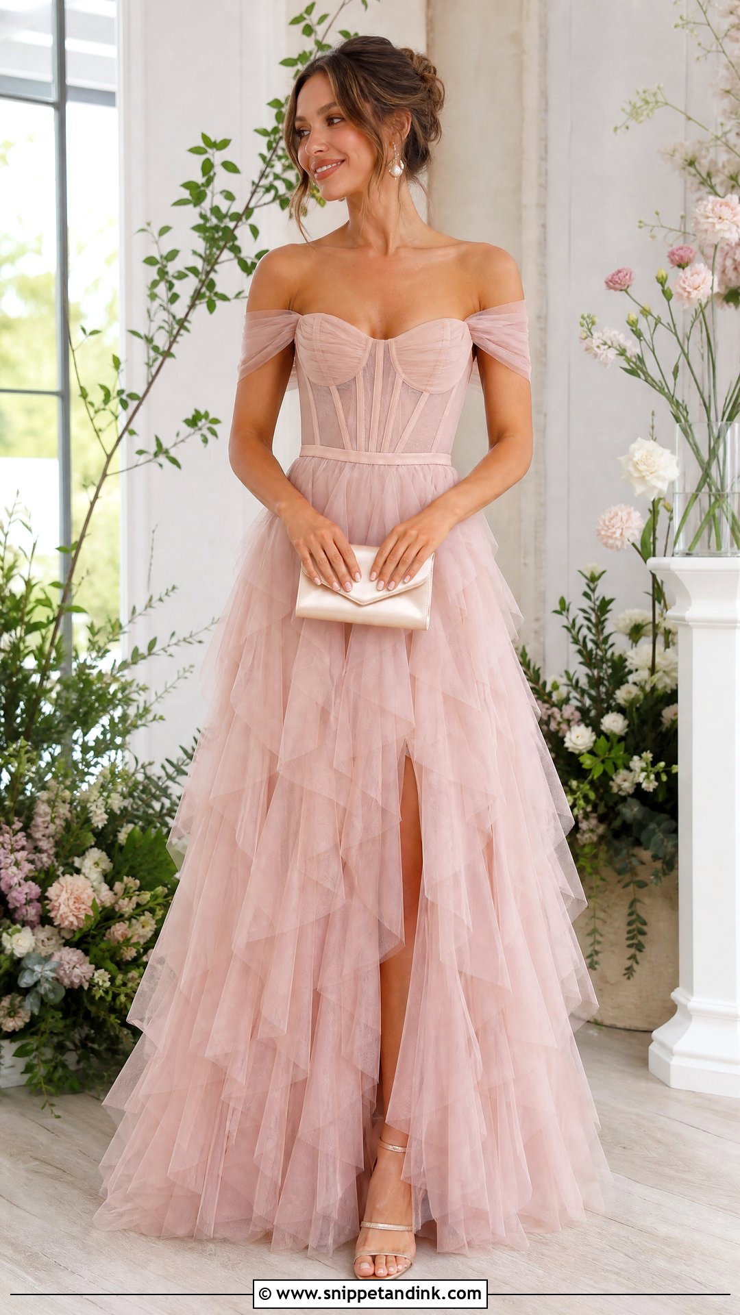 Blush Tiered Tulle Ruffled Gown - Snippet and Ink - 20 Ruffled Gown Ideas