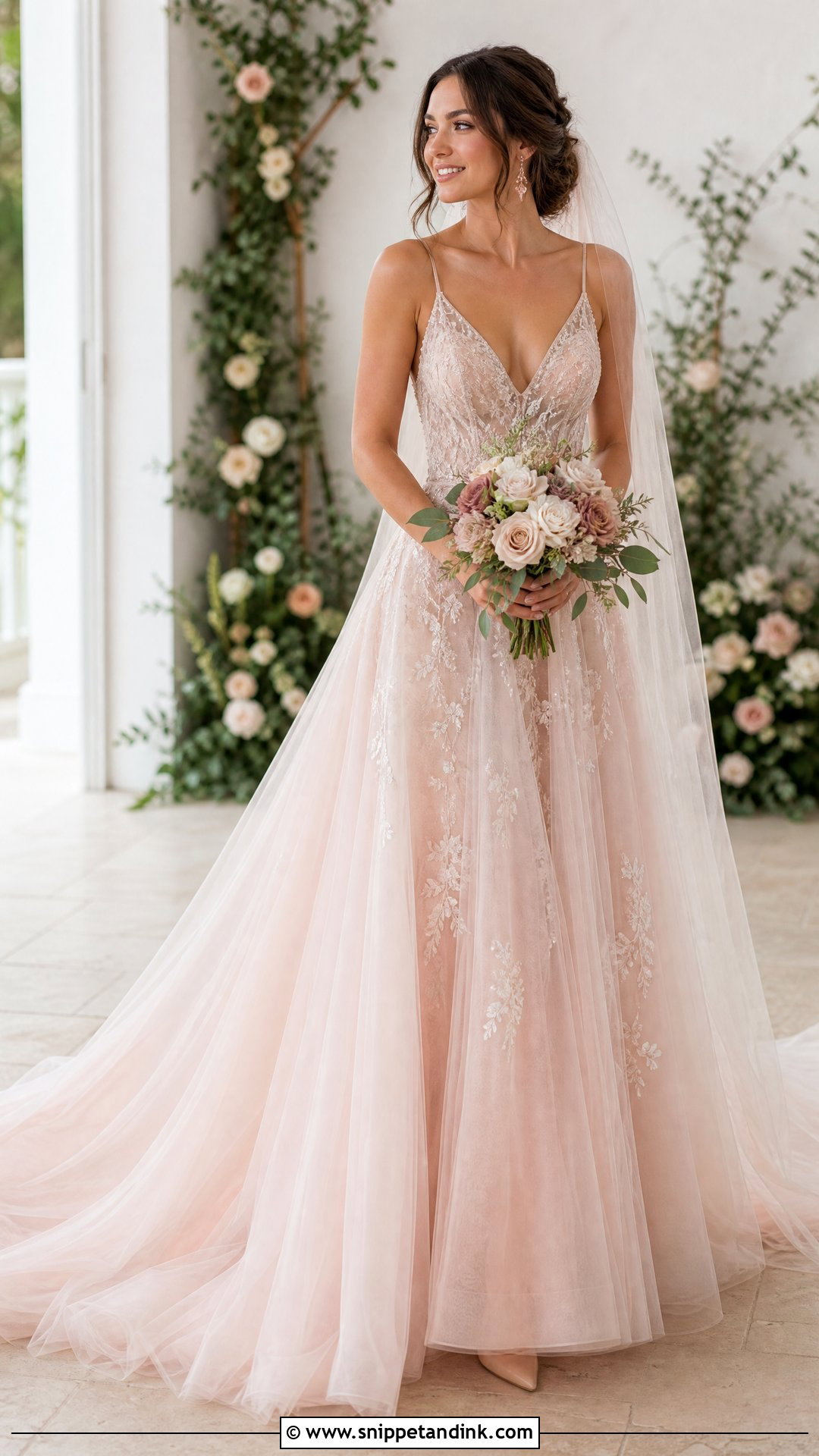 Blush Train Wedding Dress - Snippet and Ink - 25 Bridal Train Ideas