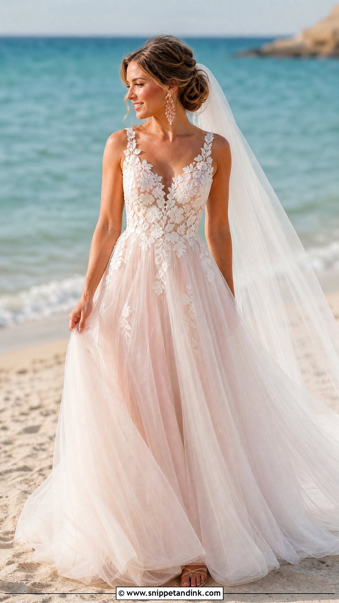 Blush Tulle Beach Wedding Gown - Snippet and Ink - 25 Beach Wedding Gowns