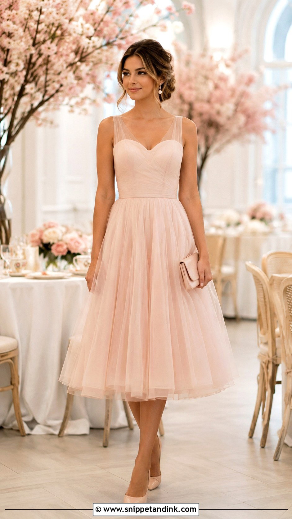 Blush Tulle Bridal Party Dress With Nude Pumps - Snippet and Ink - 20 Bridal Party Dress for Bride Ideas