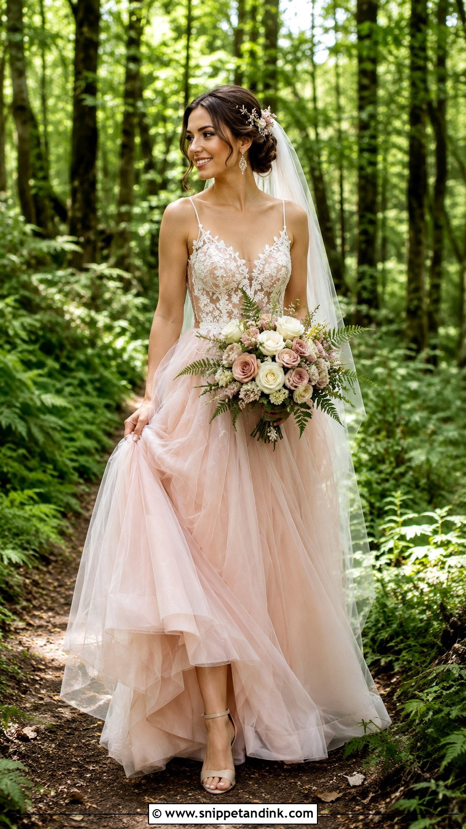 Blush Tulle Forest Wedding Dress - Snippet and Ink - 20 Forest Wedding Aesthetic Wedding Dress Ideas