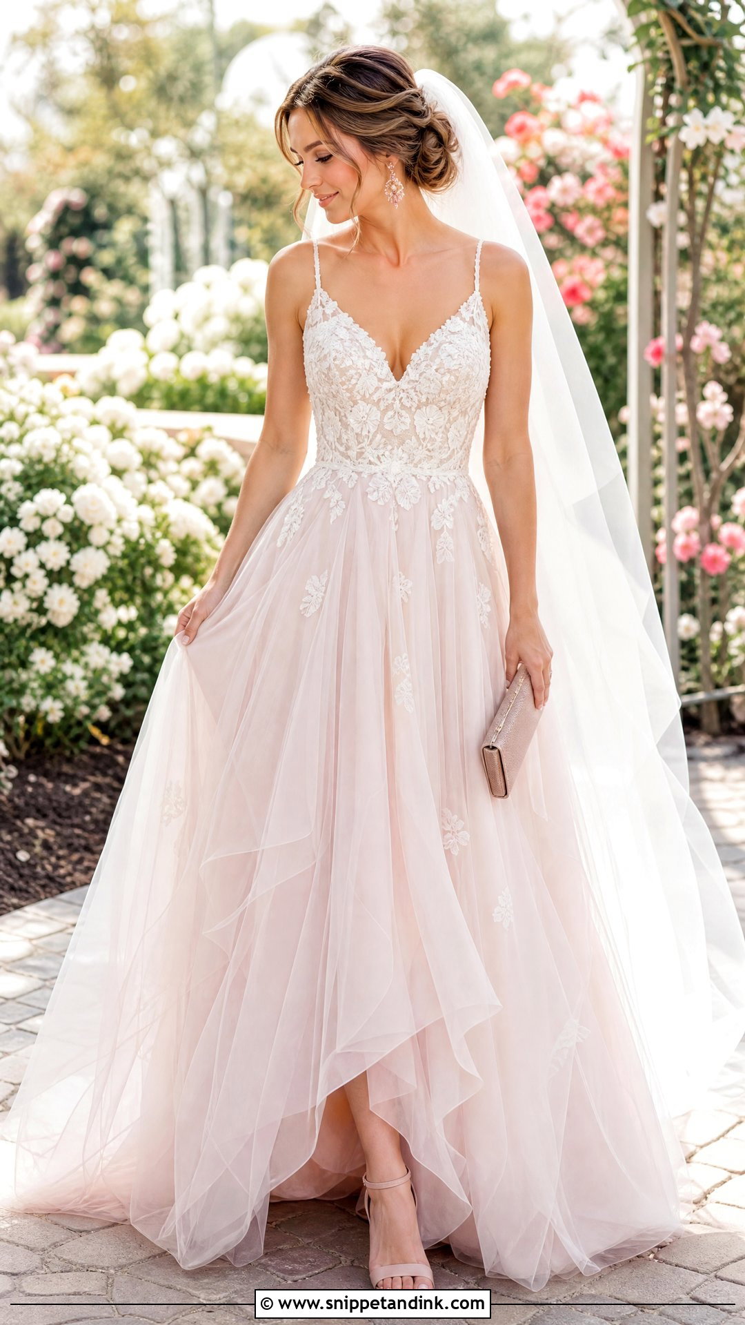 Blush Tulle Overlay Wedding Dress - Snippet and Ink - 20 Wedding Dress with Overlay Ideas