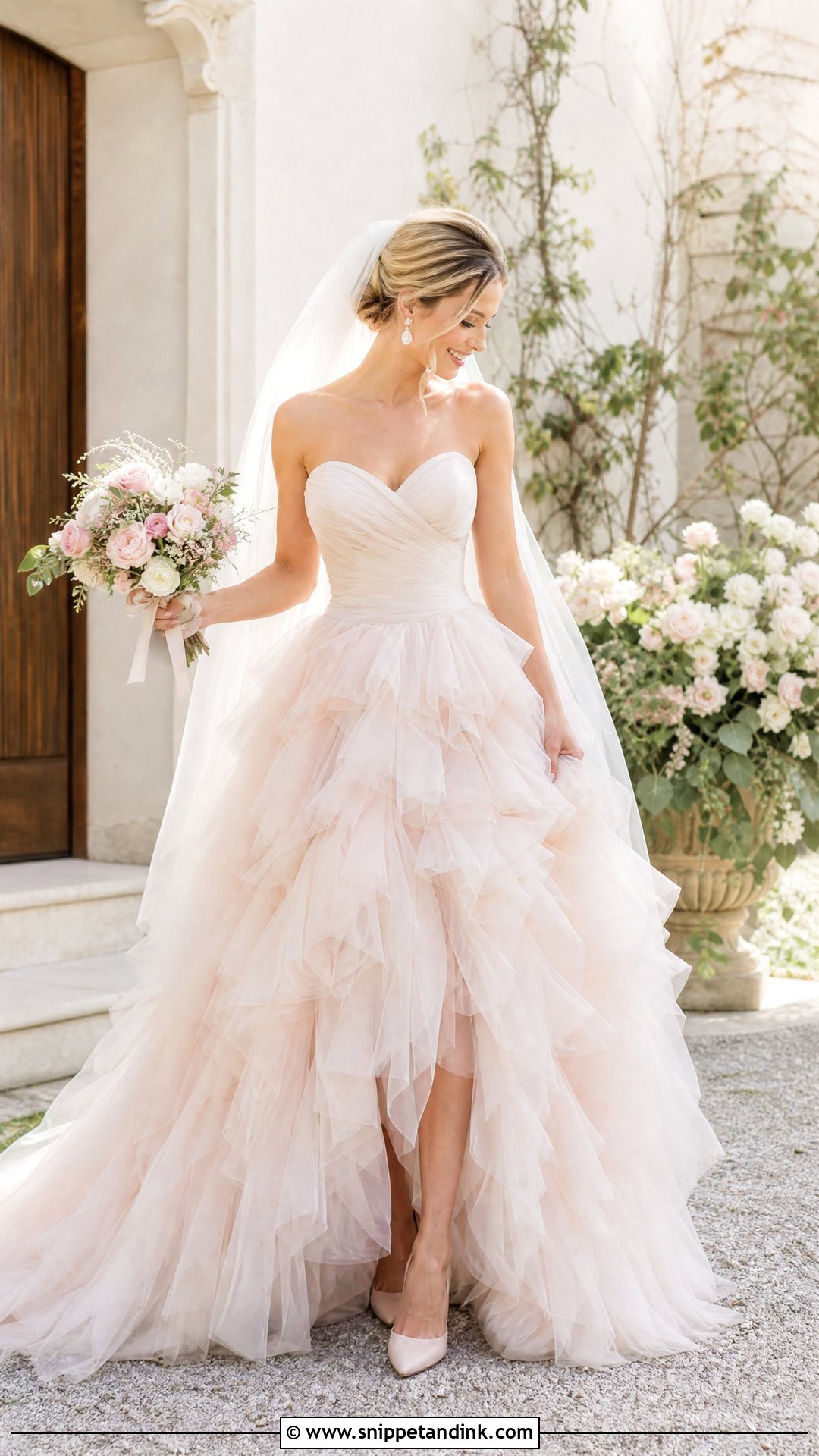 Blush Tulle Ruffle Wedding Dress - Snippet and Ink - 20 Tulle Ruffle Wedding Dress Ideas
