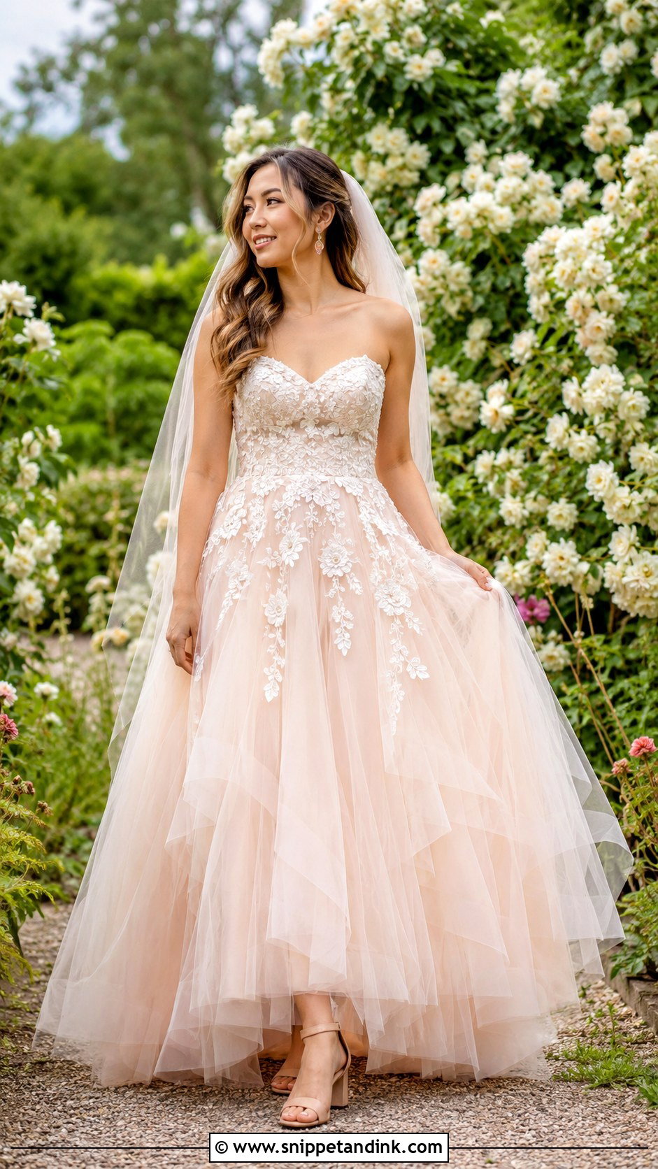 Blush Tulle Summer Wedding Dress - Snippet and Ink - 20 Summer Wedding Dress for Bride Ideas