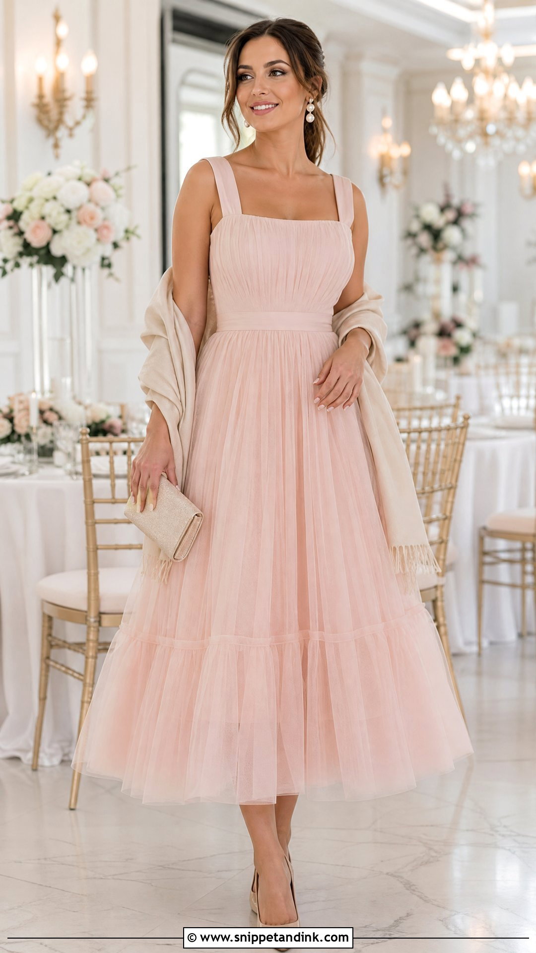 Blush Tulle Tea Length Gown - Snippet and Ink - 20 Tea Length Gown Ideas