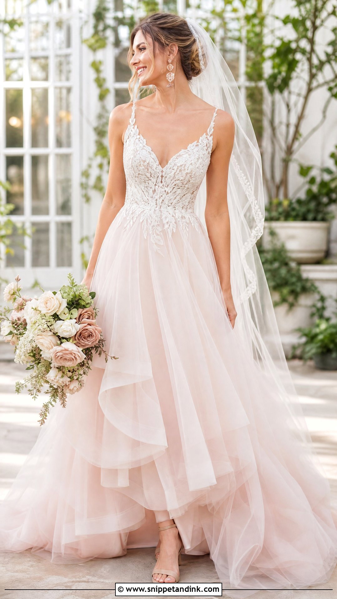 Blush Tulle Wedding Dress - Snippet and Ink - 20 Pop of Color Wedding Dress Ideas