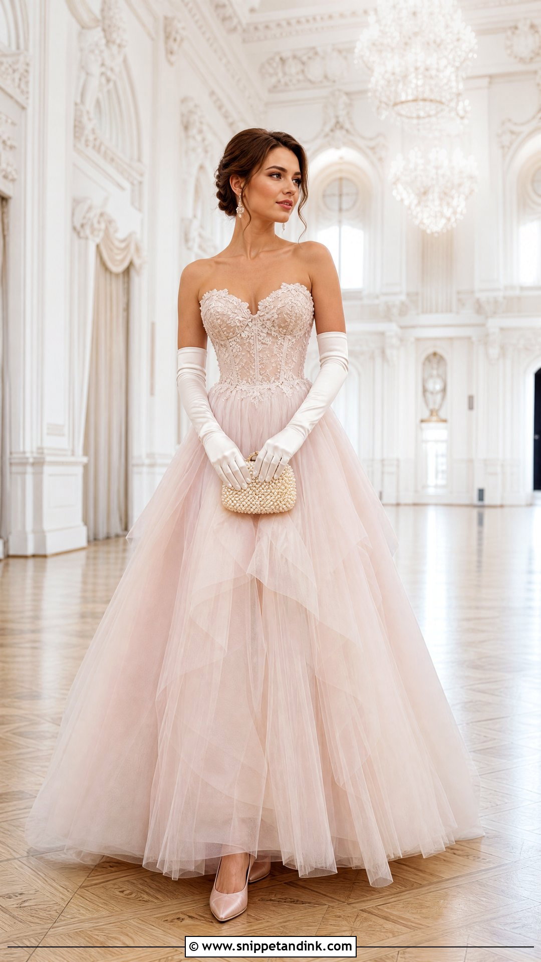 Blush Tulle White Tie Ball Gown Outfit - Snippet and Ink - 20 White Tie Attire Ideas