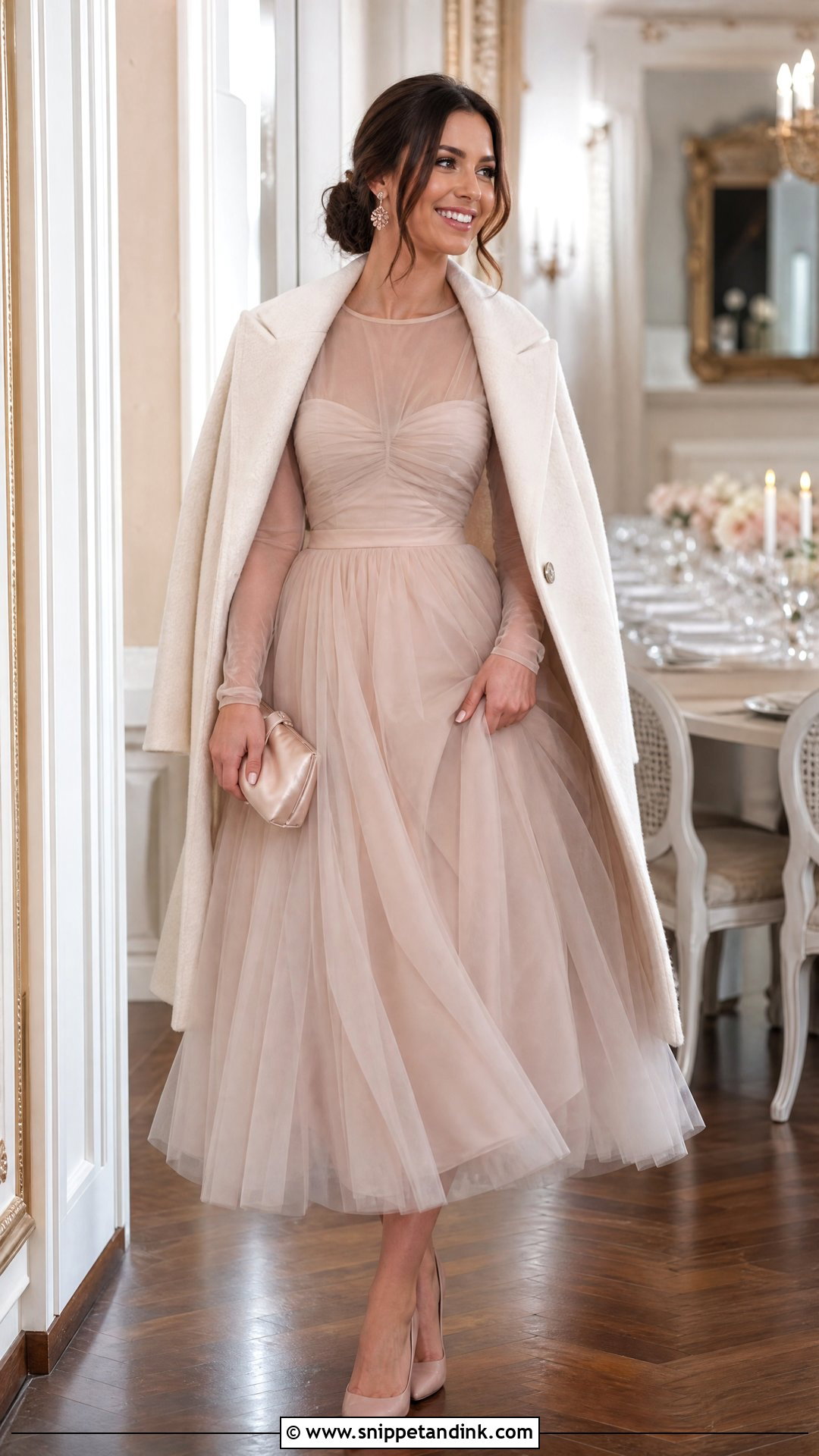 Blush Tulle Winter Rehearsal Dinner Dress - Snippet and Ink - 20 Winter Rehearsal Dinner Dress Ideas