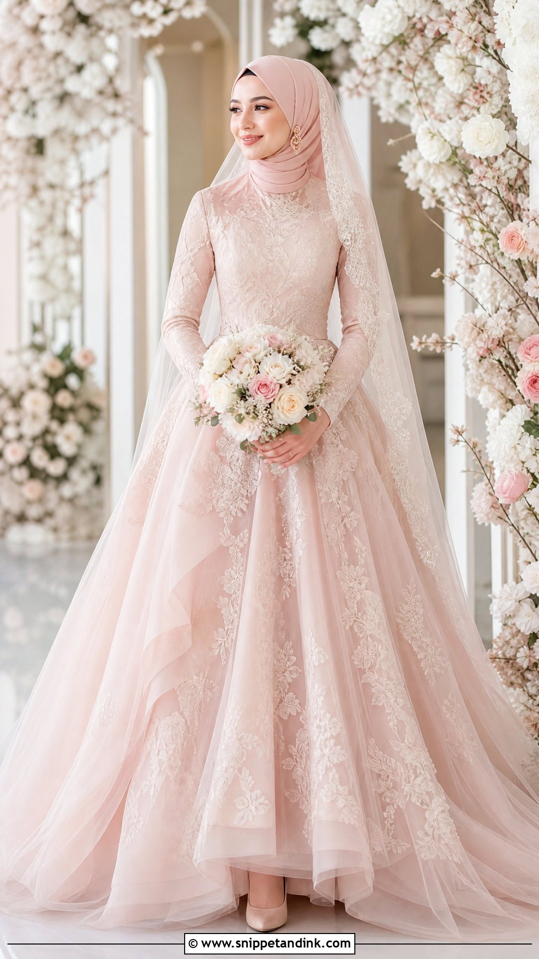 Blush Turkish Tulle Dress With Matching Hijab - Snippet and Ink - 20 Turkey Wedding Dress Hijab Ideas
