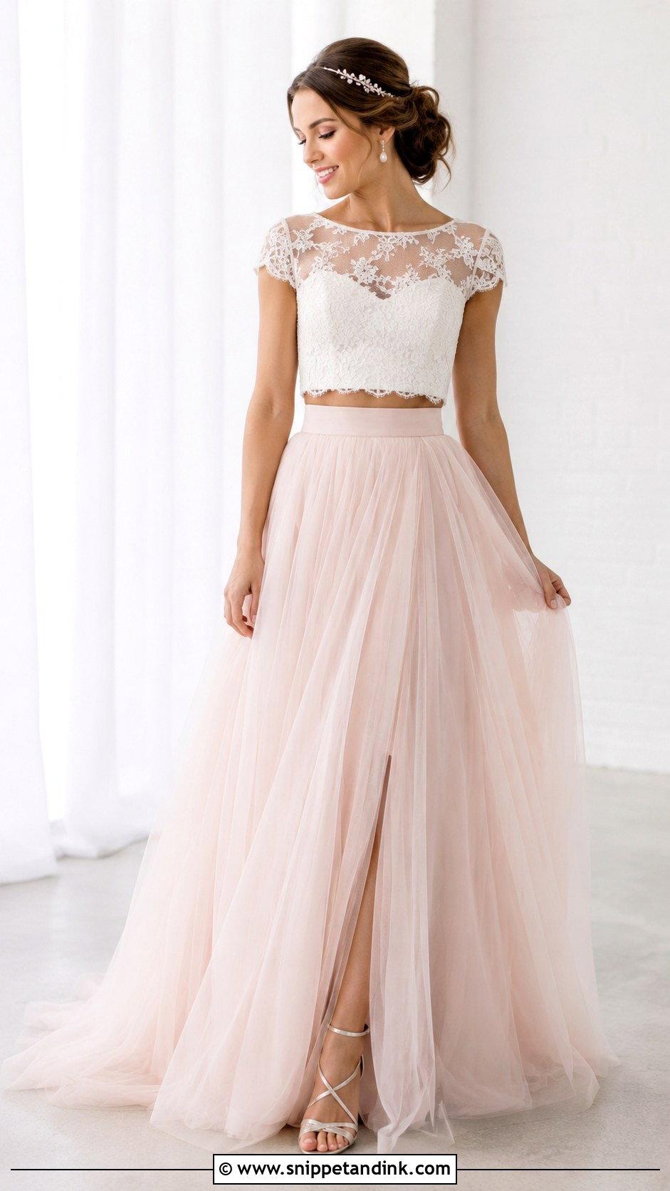 Blush Two Piece Wedding Dress - Snippet and Ink - 25 Blush Colored Wedding Dresses