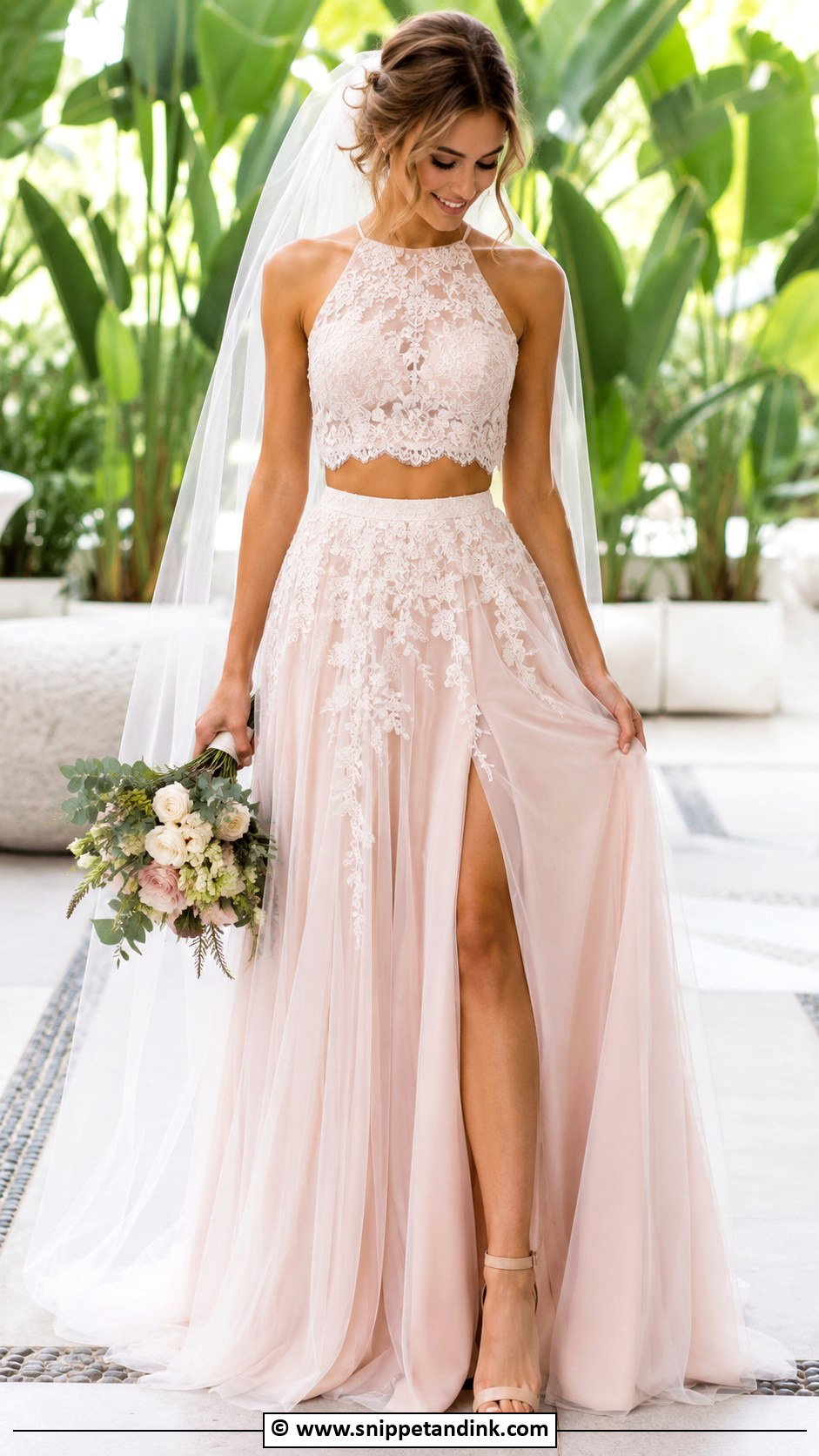 Blush Two Piece Wedding Dress - Snippet and Ink - 30 Blush Wedding Dress Ideas