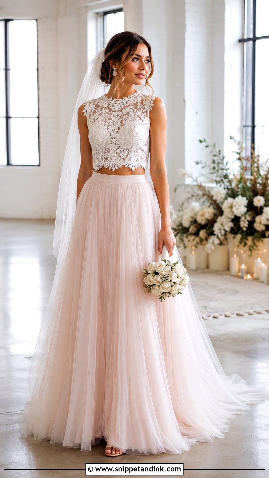 Blush Two Piece Wedding Gown - Snippet and Ink - 20 Blush Wedding Gown Ideas