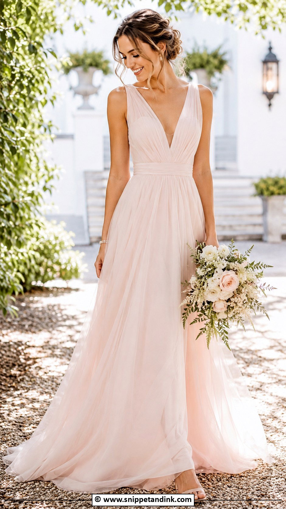 Blush V Neck Wedding Dress - Snippet and Ink - 30 Blush Wedding Dress Ideas