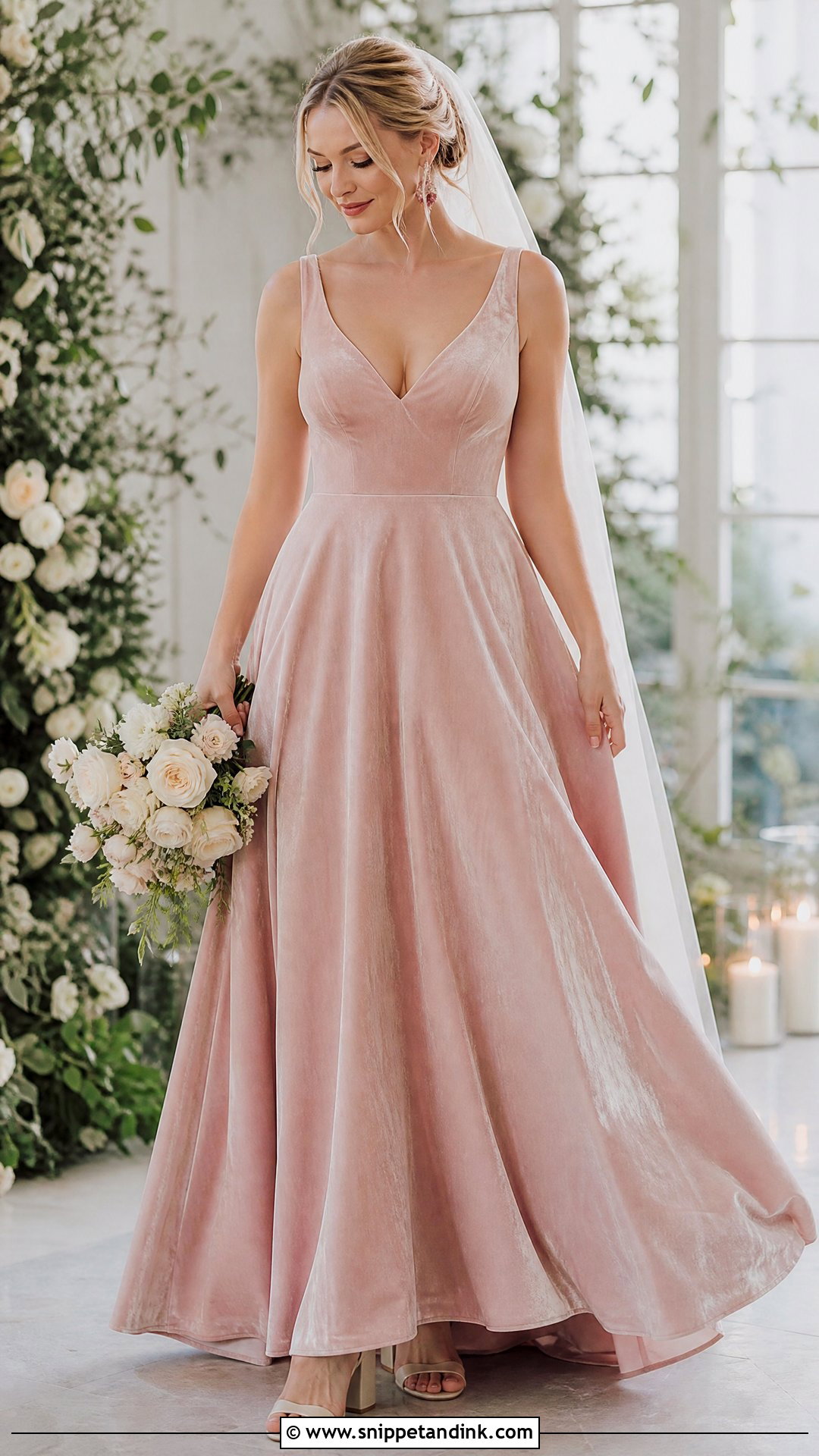 Blush Velvet Wedding Dress - Snippet and Ink - 25 Velvet Wedding Dress Ideas