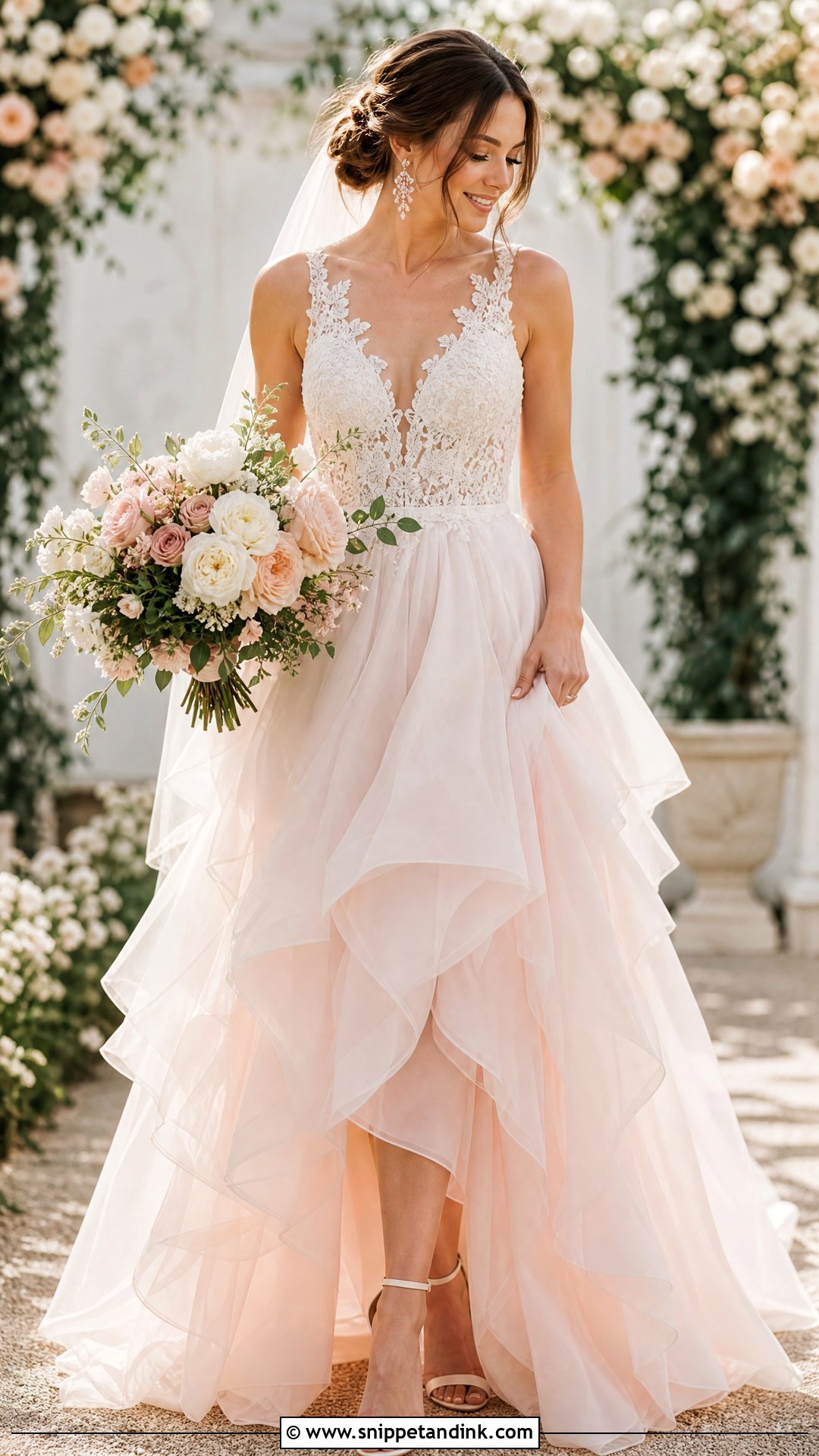 Blush Waterfall Wedding Dress - Snippet and Ink - 20 Waterfall Wedding Dress Ideas