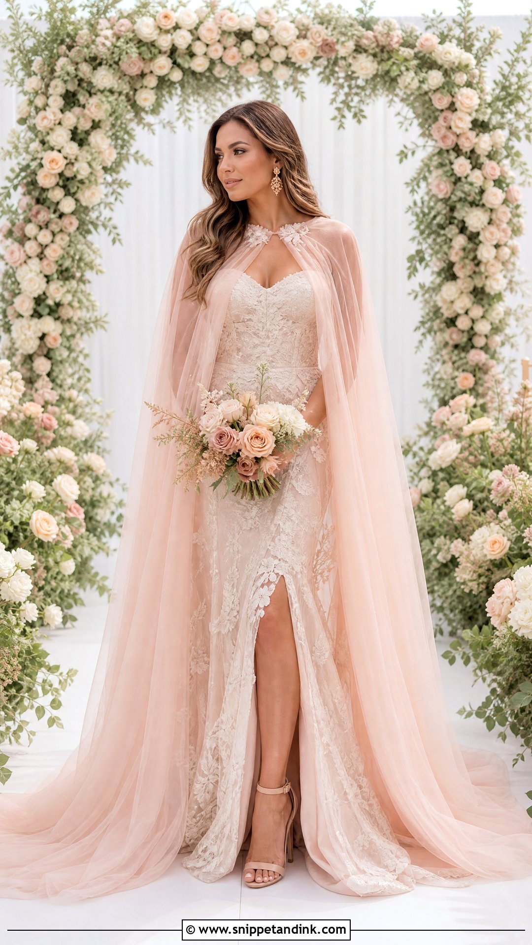 Blush Wedding Cloak With Romantic Wedding Dress - Snippet and Ink - 25 Wedding Cloak Ideas