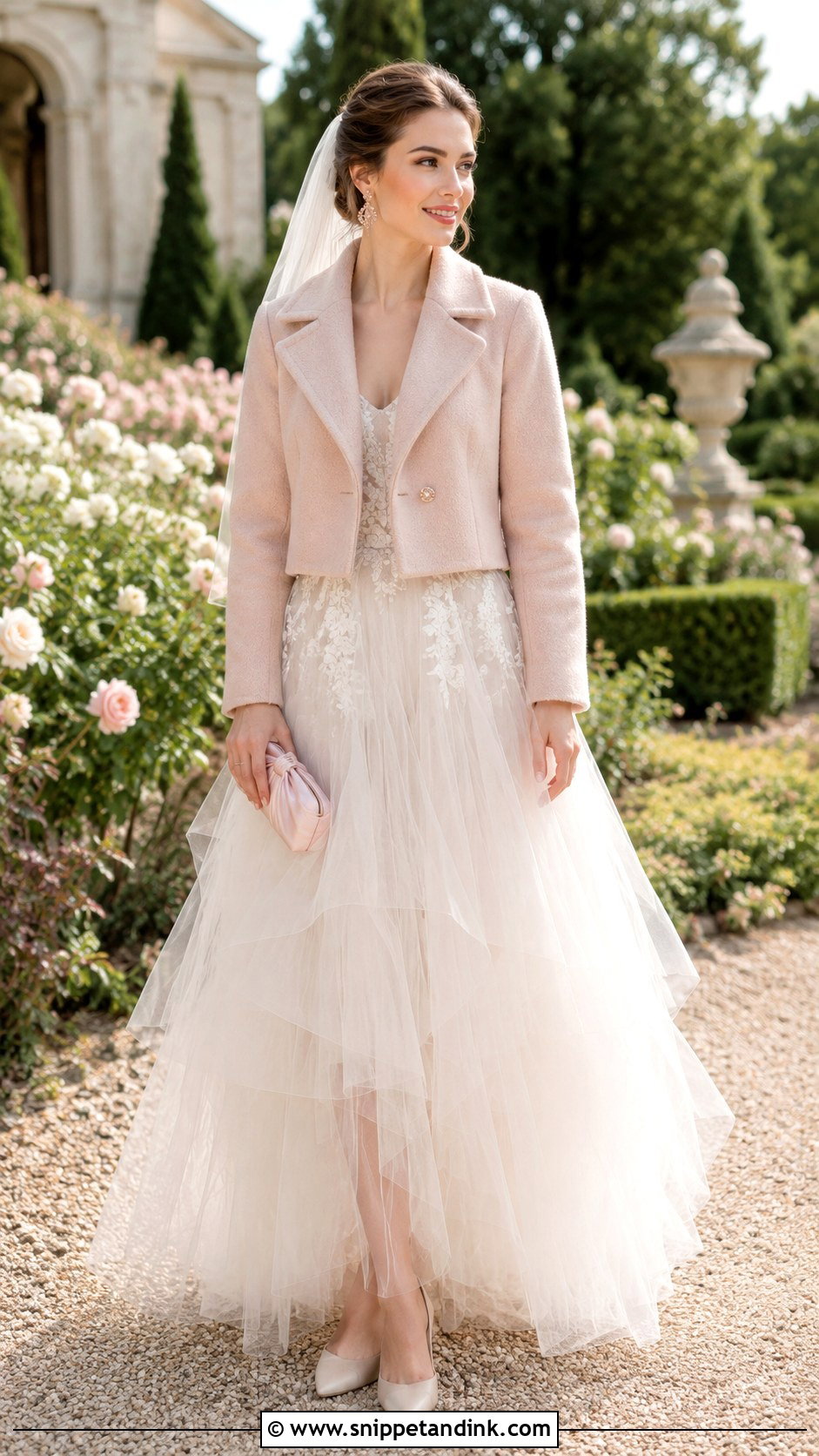 Blush Wedding Coat With Tulle Gown - Snippet and Ink - 20 Wedding Coats for Brides Ideas