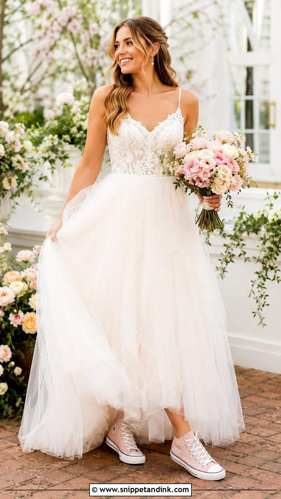 Blush Wedding Converse With A Romantic Dress - Snippet and Ink - 30 Wedding Converse Ideas