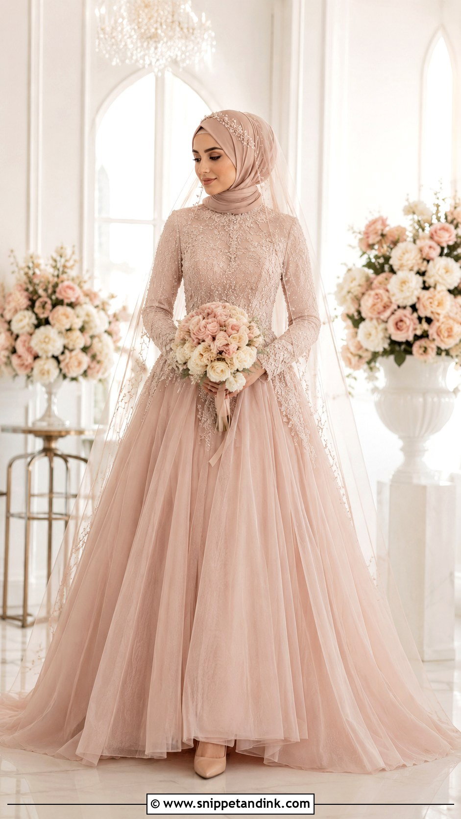 Blush Wedding Dress Hijab - Snippet and Ink - 35 Wedding Dress Hijab Ideas