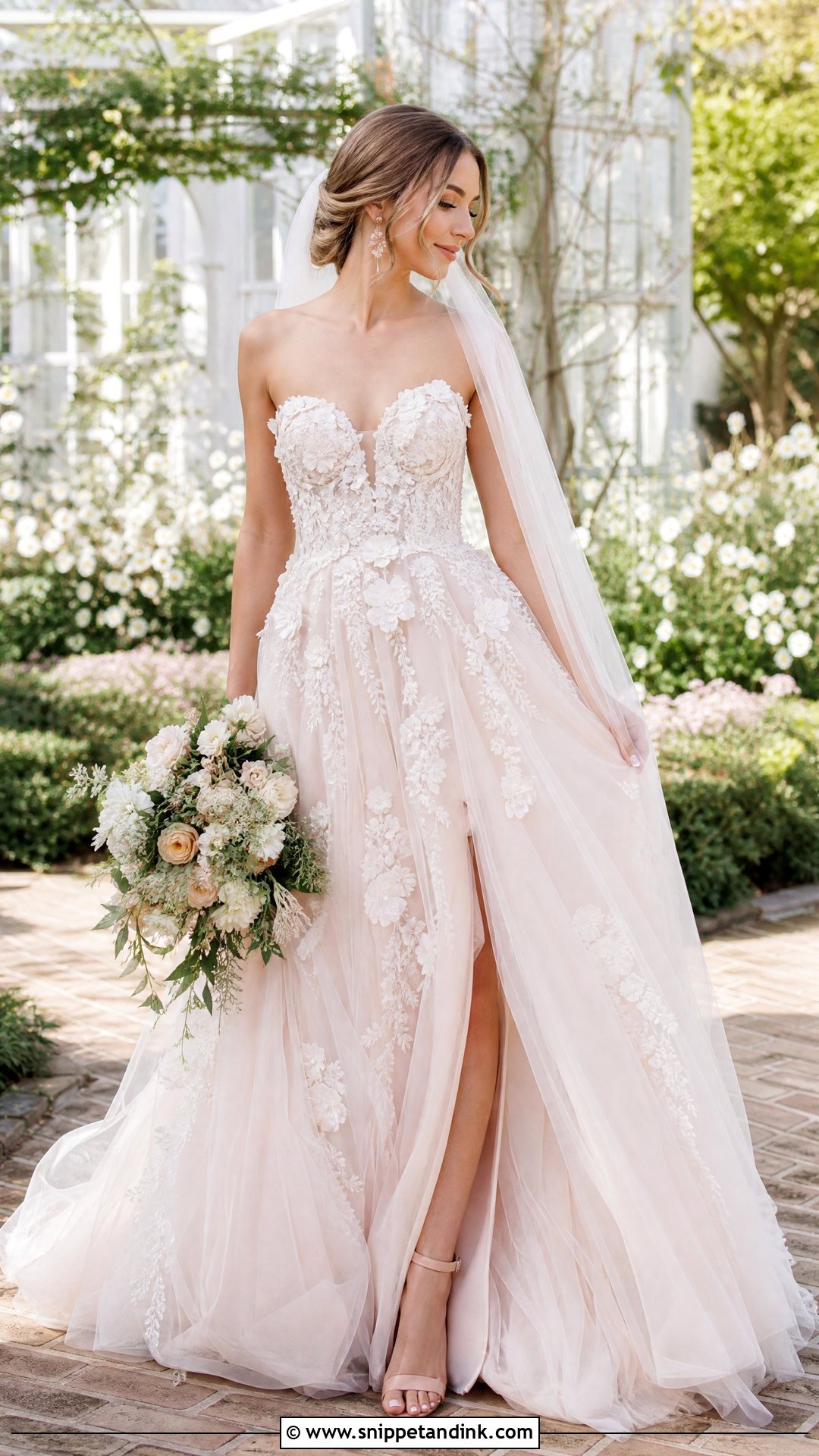 Blush Wedding Dress With 3D Flowers - Snippet and Ink - 20 Wedding Dress 3d Flowers