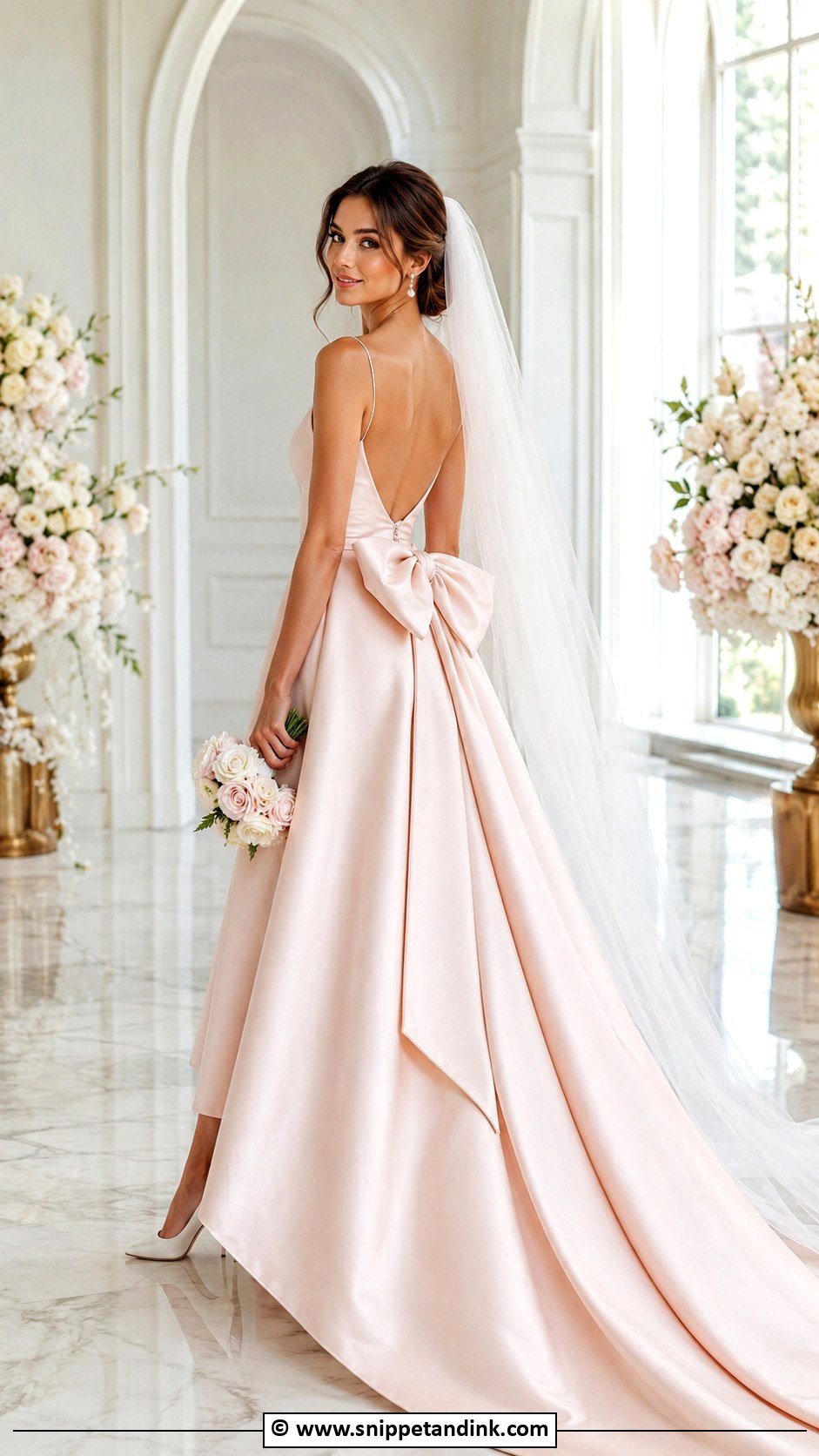 Blush Wedding Dress With Bow - Snippet and Ink - 30 Blush Wedding Dress Ideas