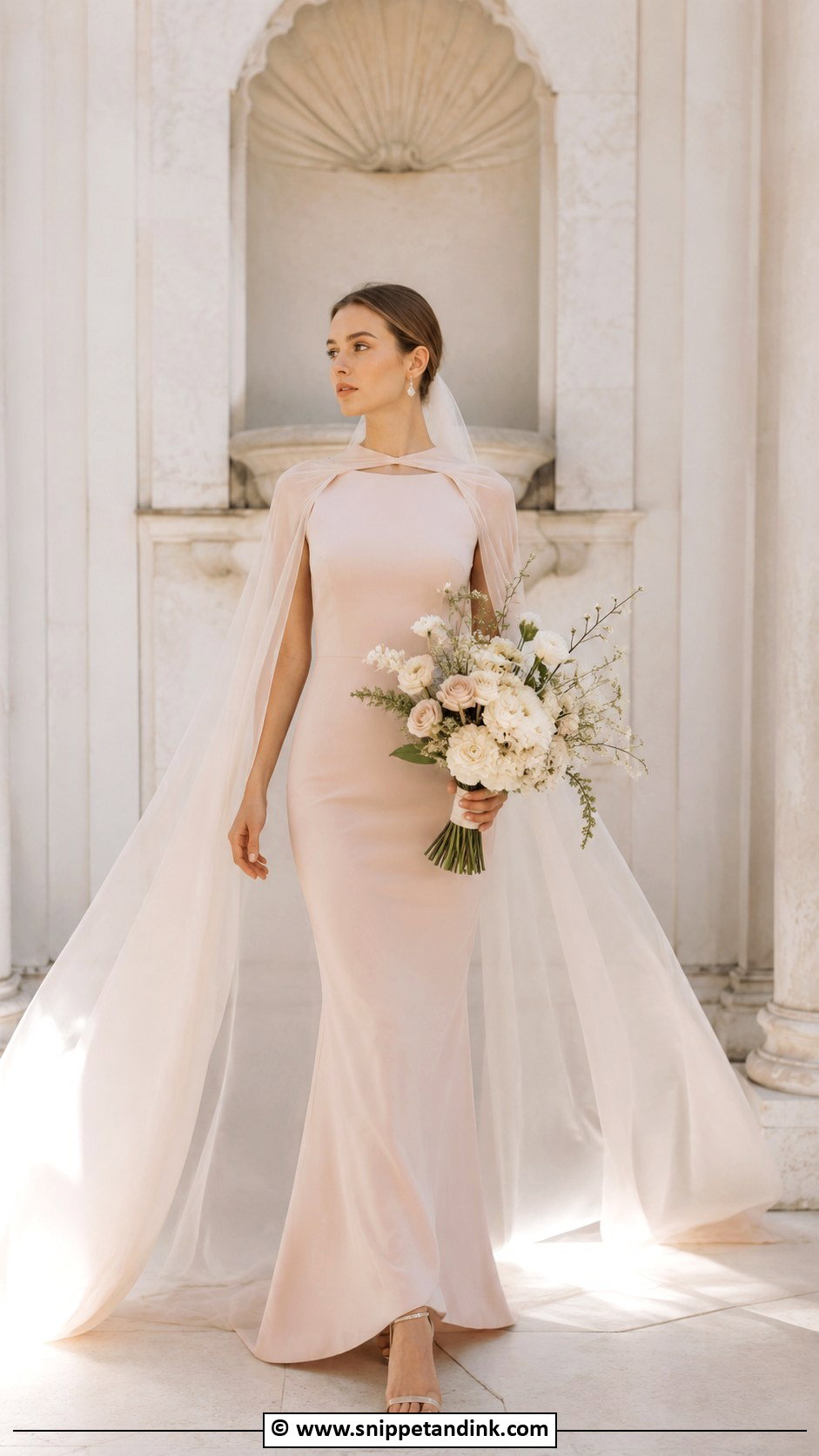 Blush Wedding Dress With Cape - Snippet and Ink - 30 Blush Wedding Dress Ideas