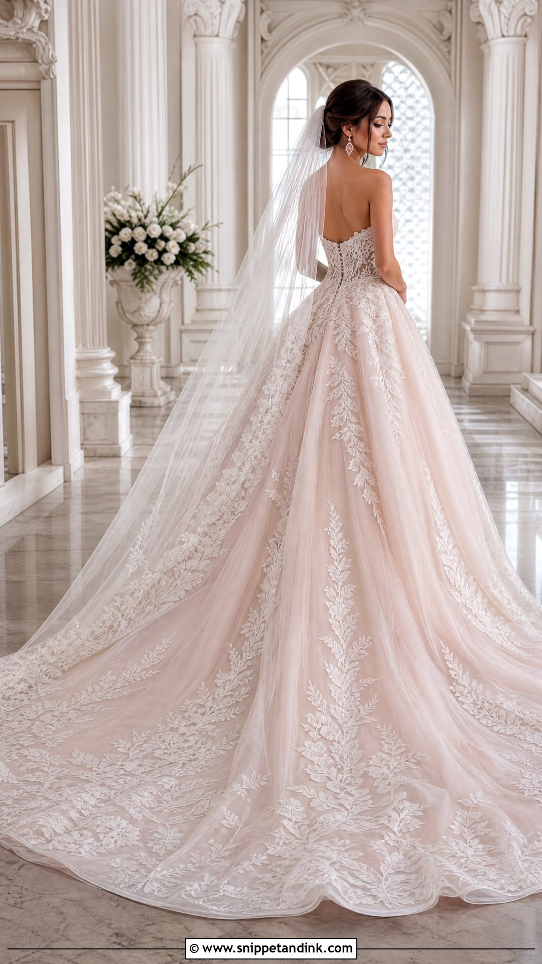 Blush Wedding Dress With Cathedral Train - Snippet and Ink - 25 Wedding Dress with Train Ideas
