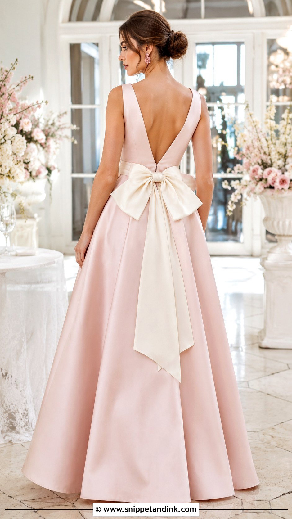 Blush Wedding Dress With Contrast Back Bow - Snippet and Ink - 20 Wedding Dress with Bow on Back Ideas