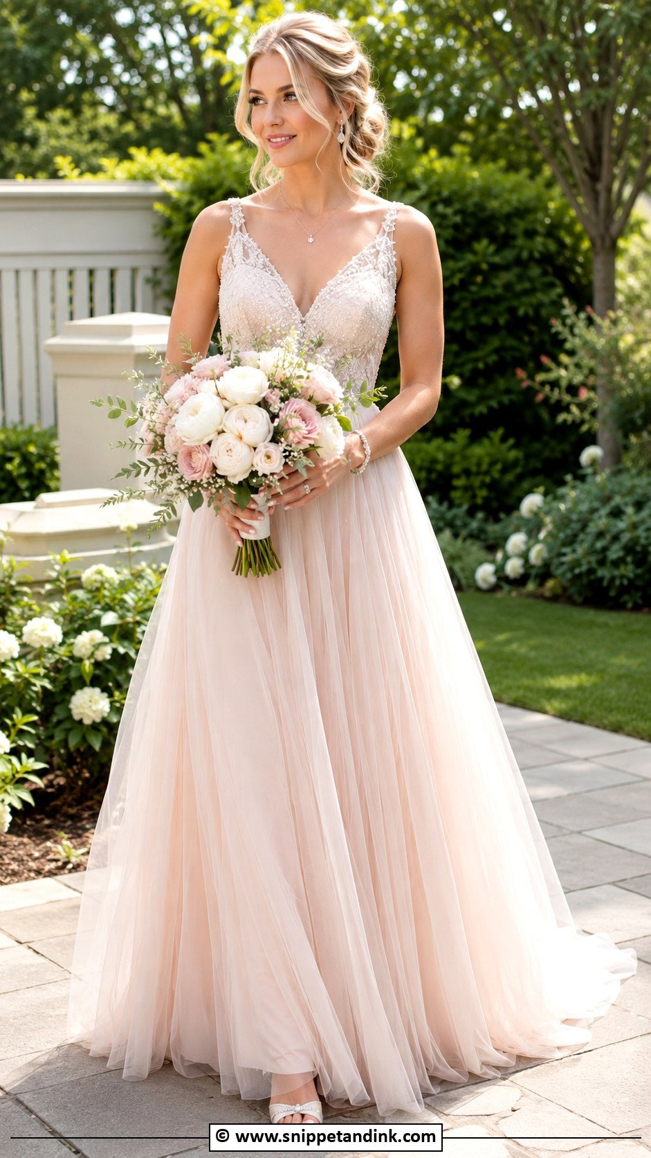 Blush Wedding Dress With Ivory Shoes - Snippet and Ink - 30 Backyard Wedding Dress Ideas