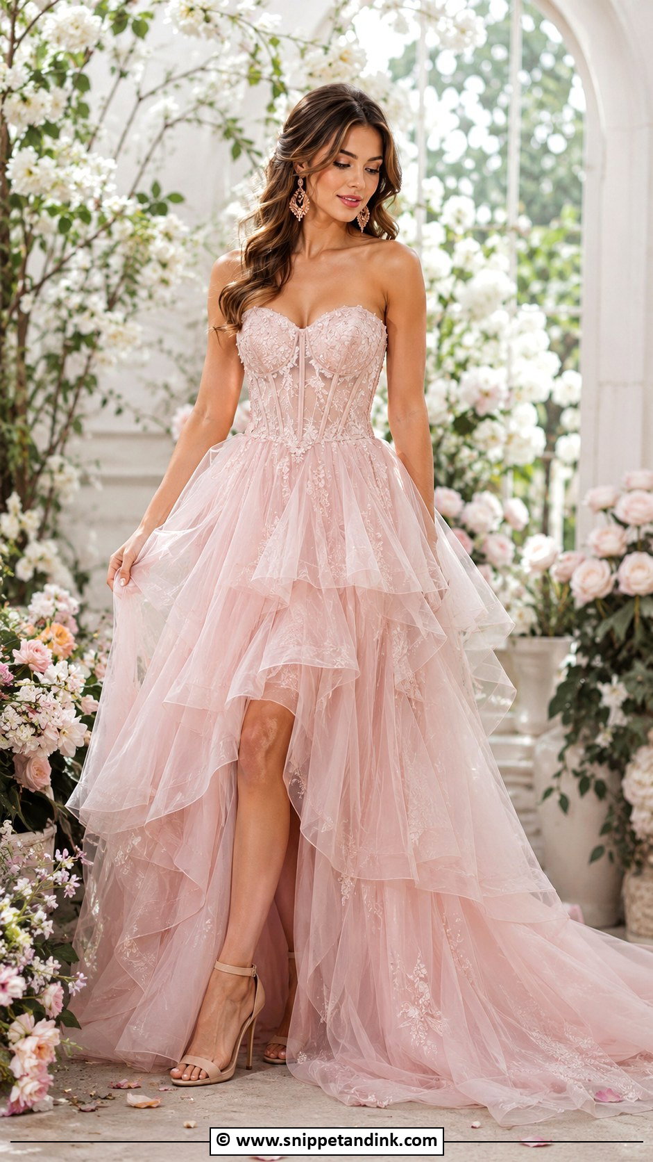 Blush Wedding Dress With Layered Skirt - Snippet and Ink - 30 Extravagant Wedding Dresses