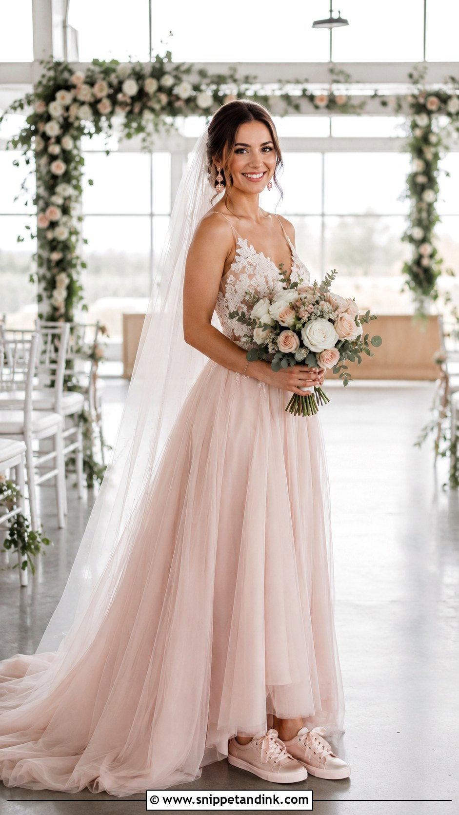 Blush Wedding Dress With Matching Sneakers - Snippet and Ink - 20 Bride with Sneakers Ideas