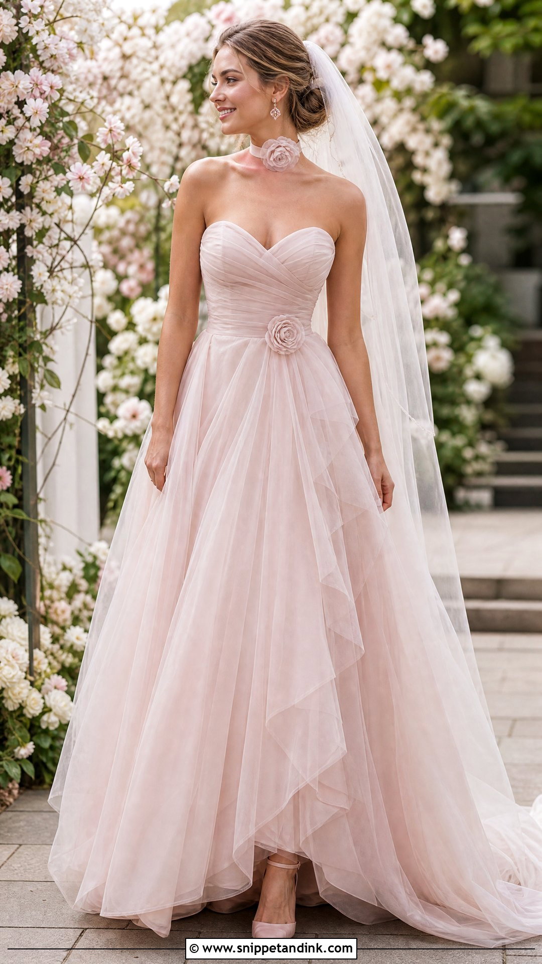 Blush Wedding Dress With Rose Choker - Snippet and Ink - 20 Wedding Dress with Choker Ideas